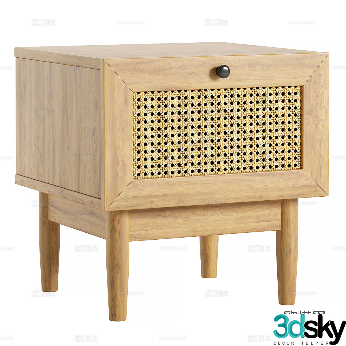New Chinese style log bedside table 3D model