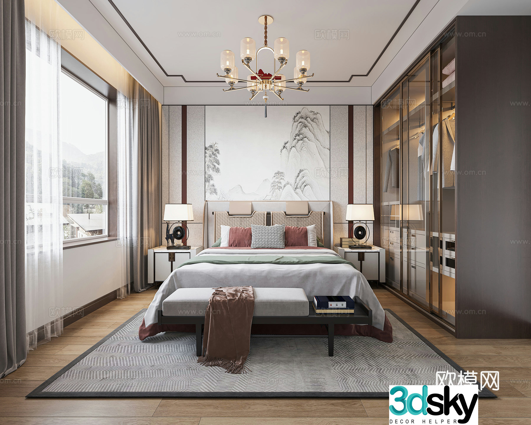 New Chinese style bedroom master bedroom elder room 3D model