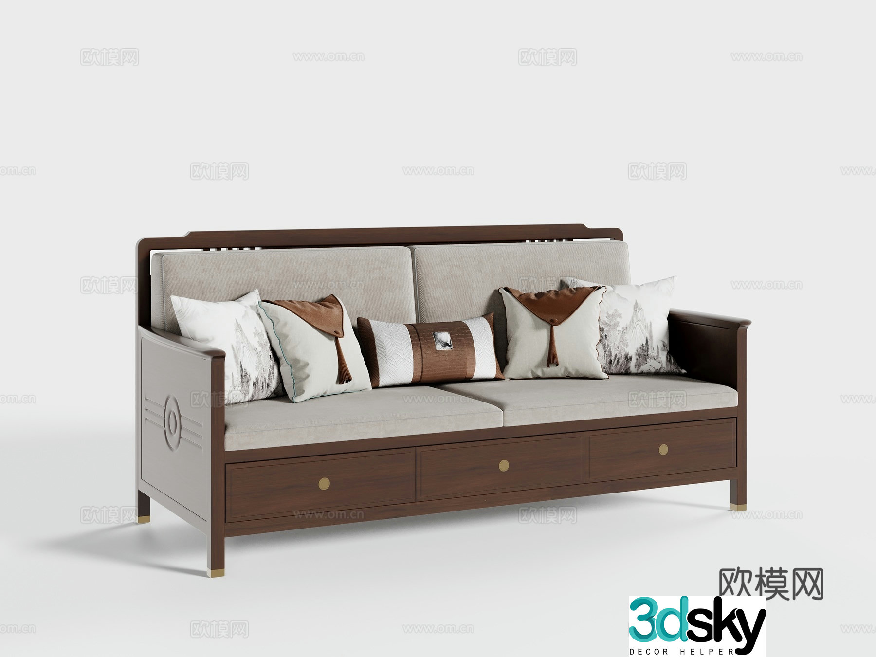 New Chinese three-person sofa 3D model