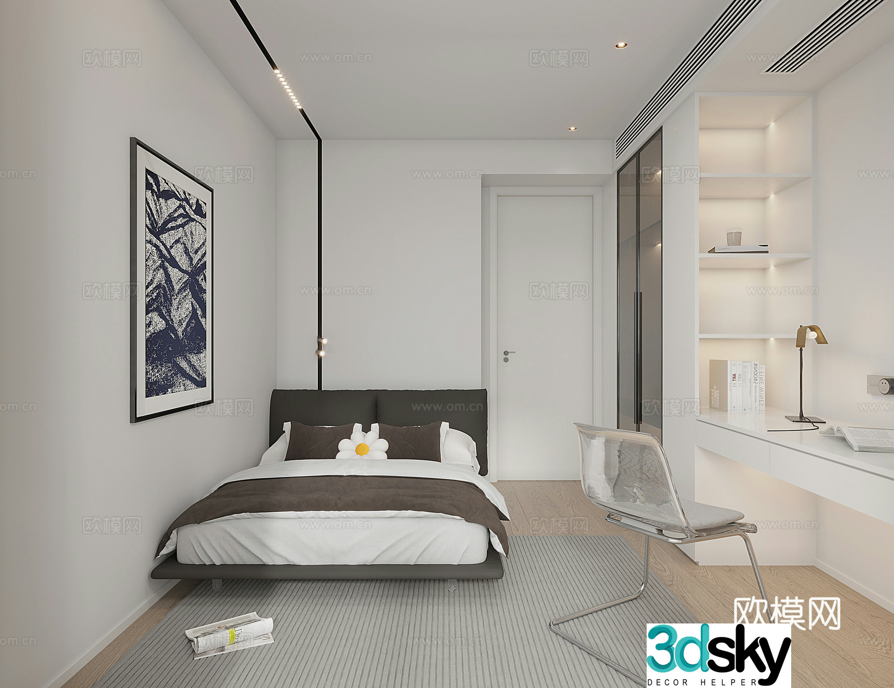 Modern minimalist bedroom second bedroom 3D model