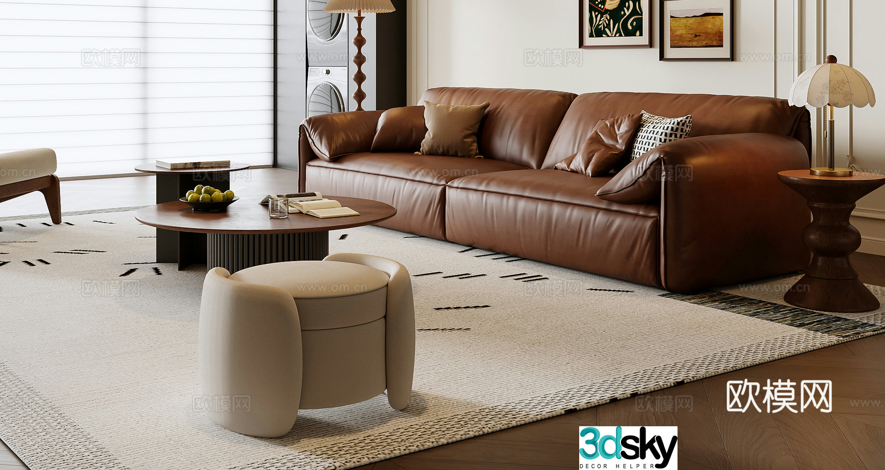 French sofa coffee table combination sofa 3D model