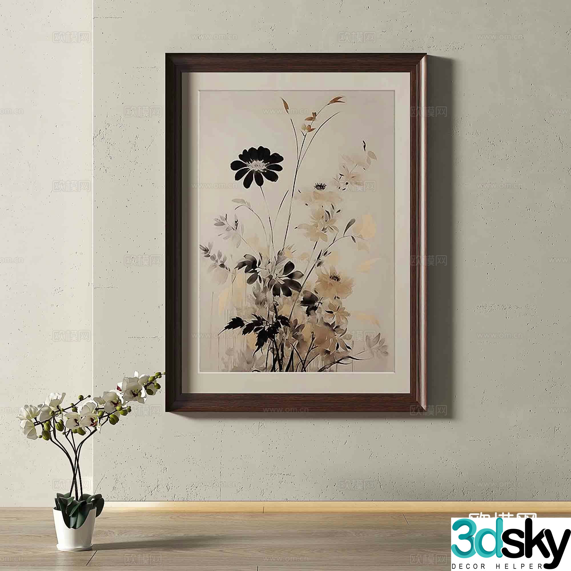 Modern flower hanging painting decorative painting 3d model