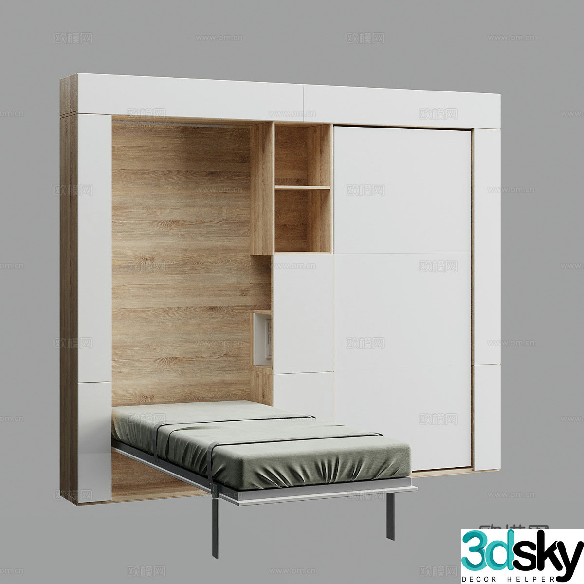Nordic storage tatami bed folding bed locker 3D model