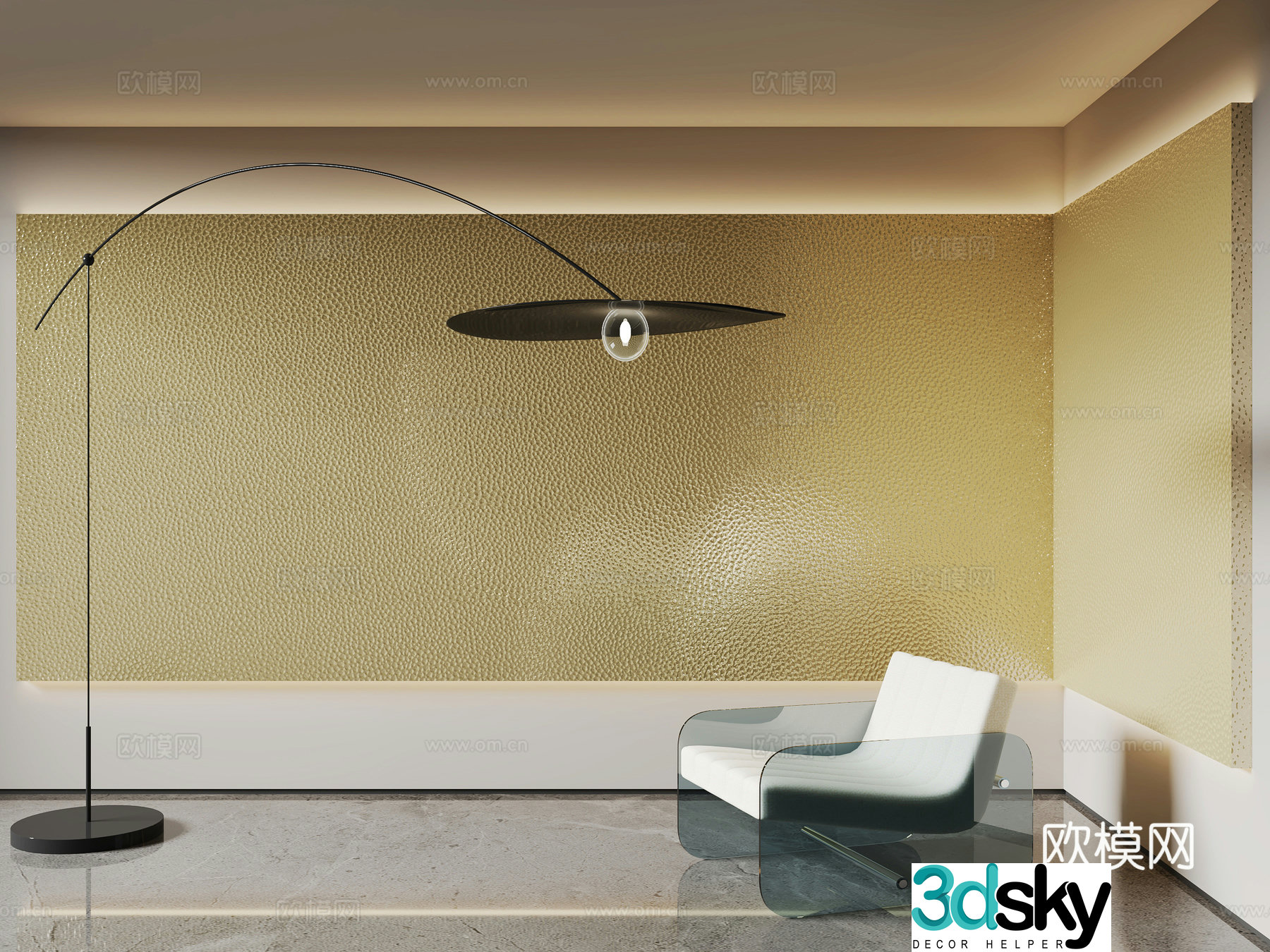 Modern metal background wall background board acrylic leisure chair floor lamp 3d model