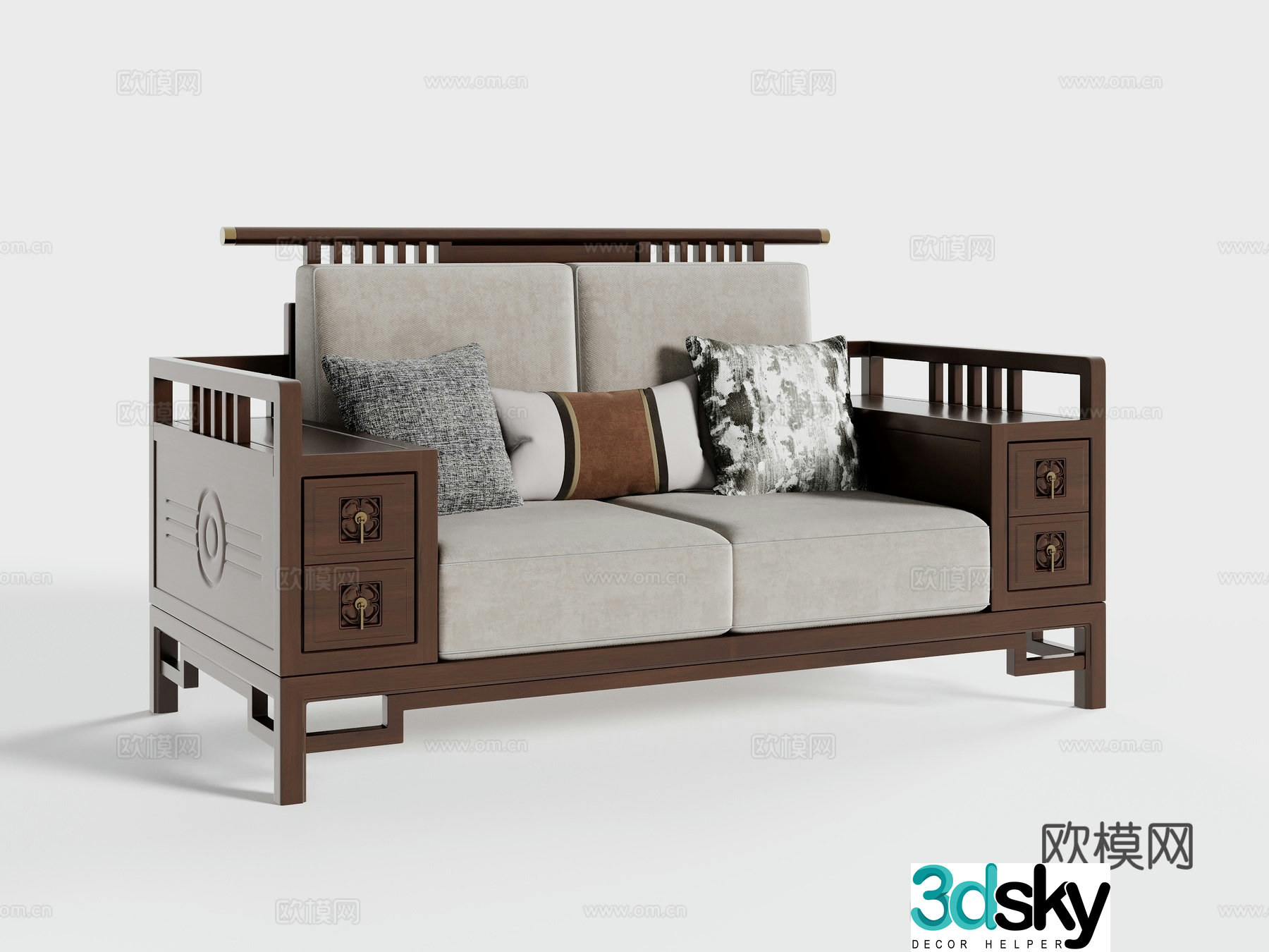 New Chinese style double sofa 3D model