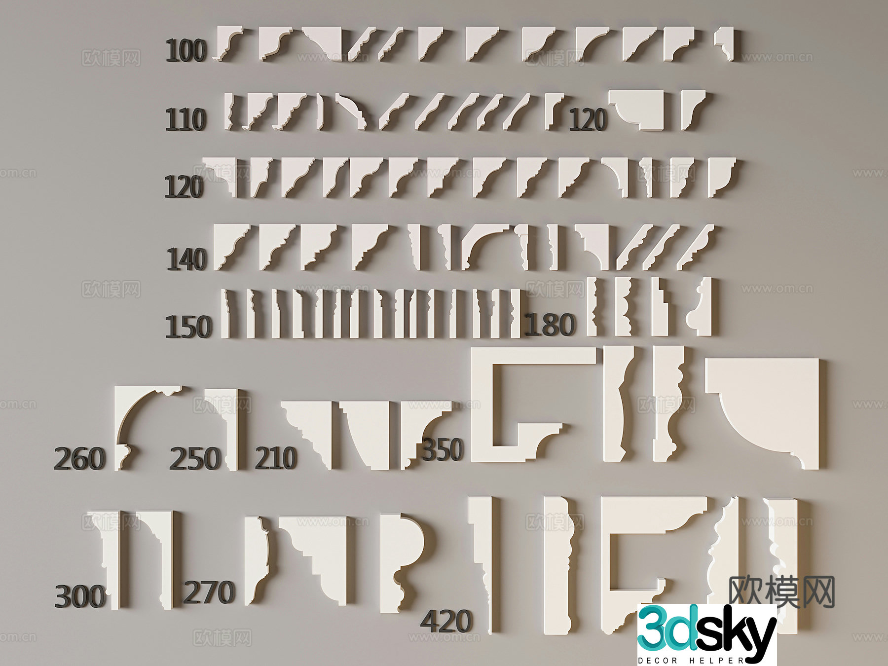 French lines gypsum lines ceiling corner cornice lines top corner 3d model