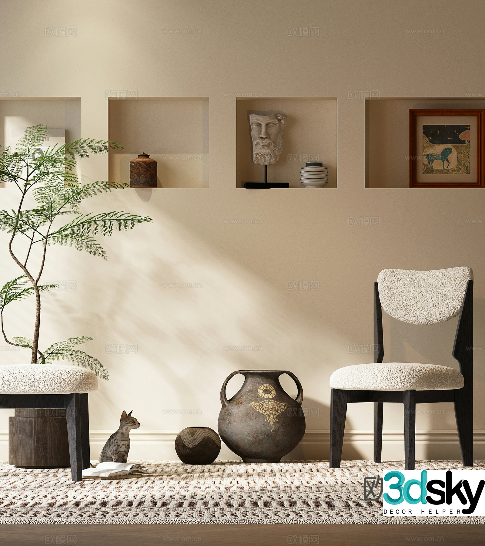 Middle -aged style chair pottery pot single chair 3D model