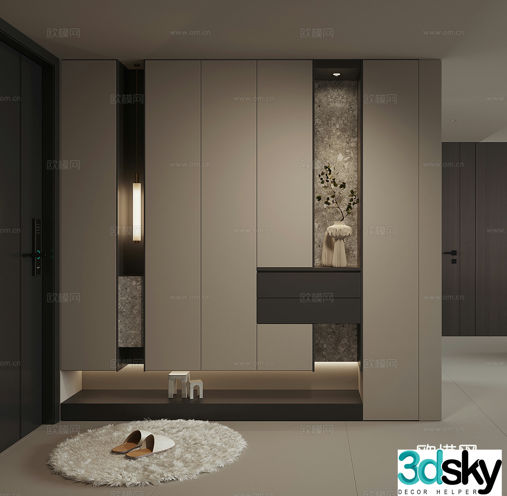 Modern home entrance shoe cabinet 3D model