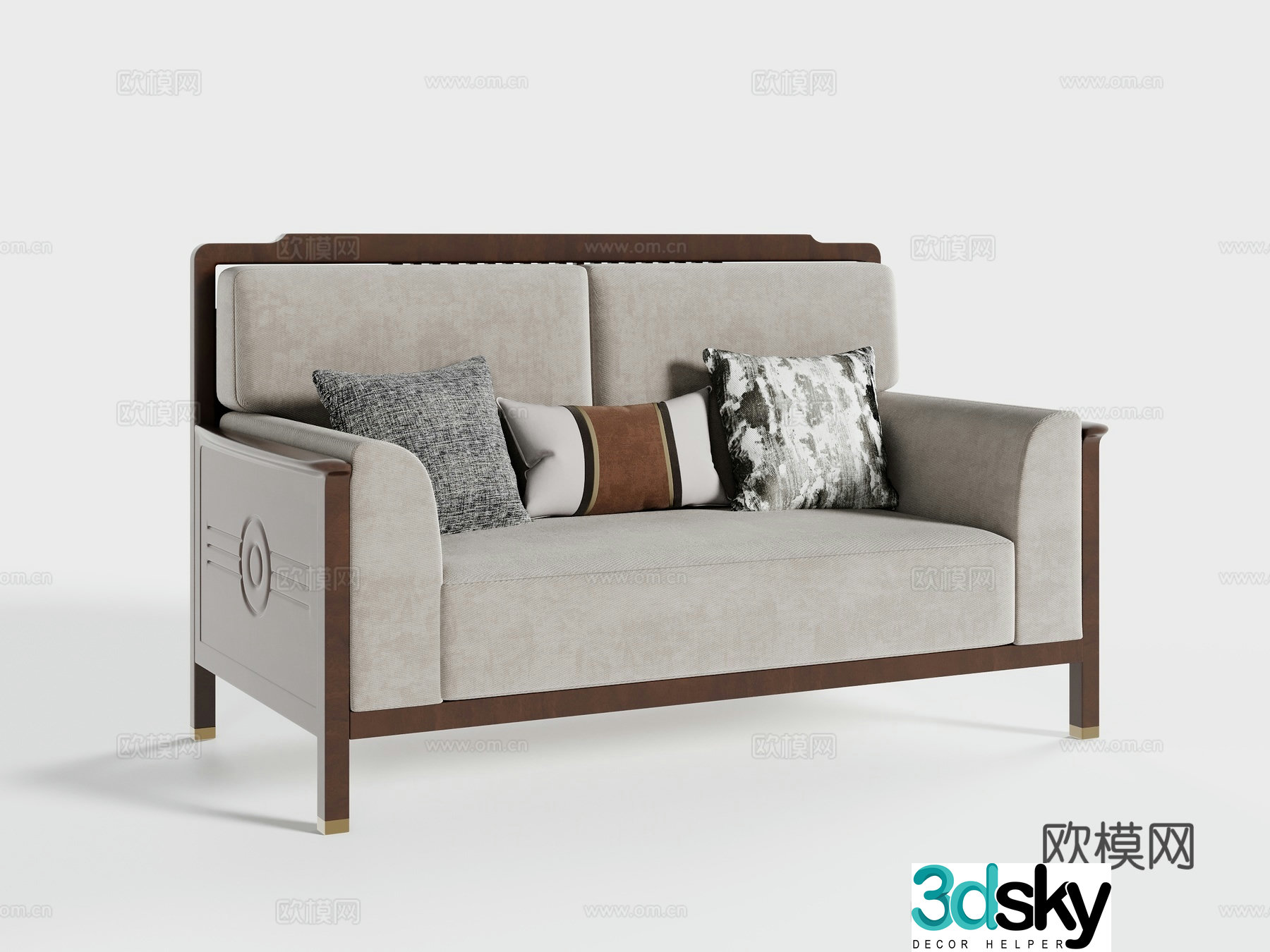 New Chinese style double sofa 3D model