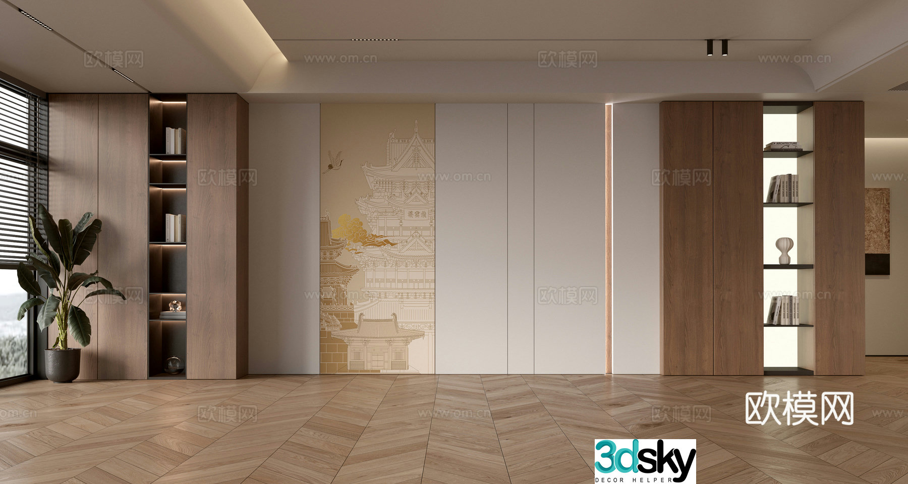 Middle-aged sofa background wall 3d model