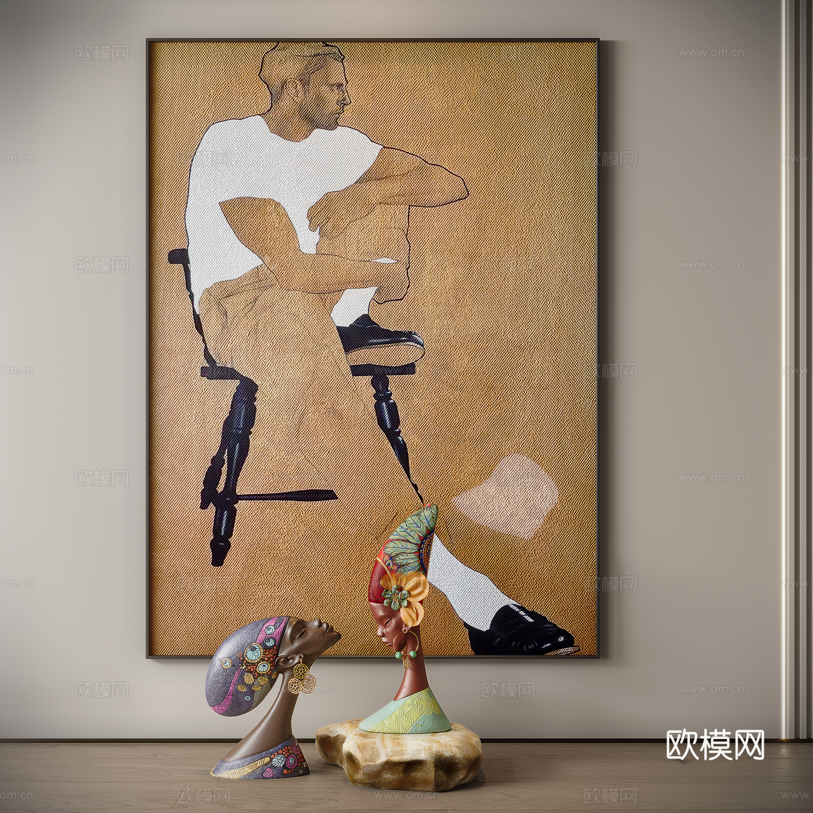 Medium style simple painting character decoration painting sculpture 3d model