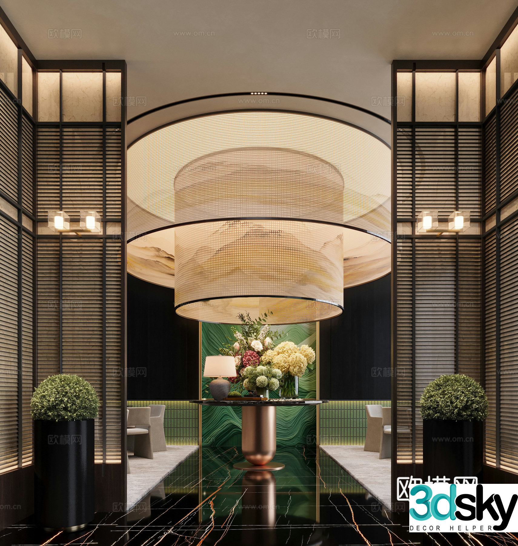 Modern hotel lobby atrium landscape 3d model