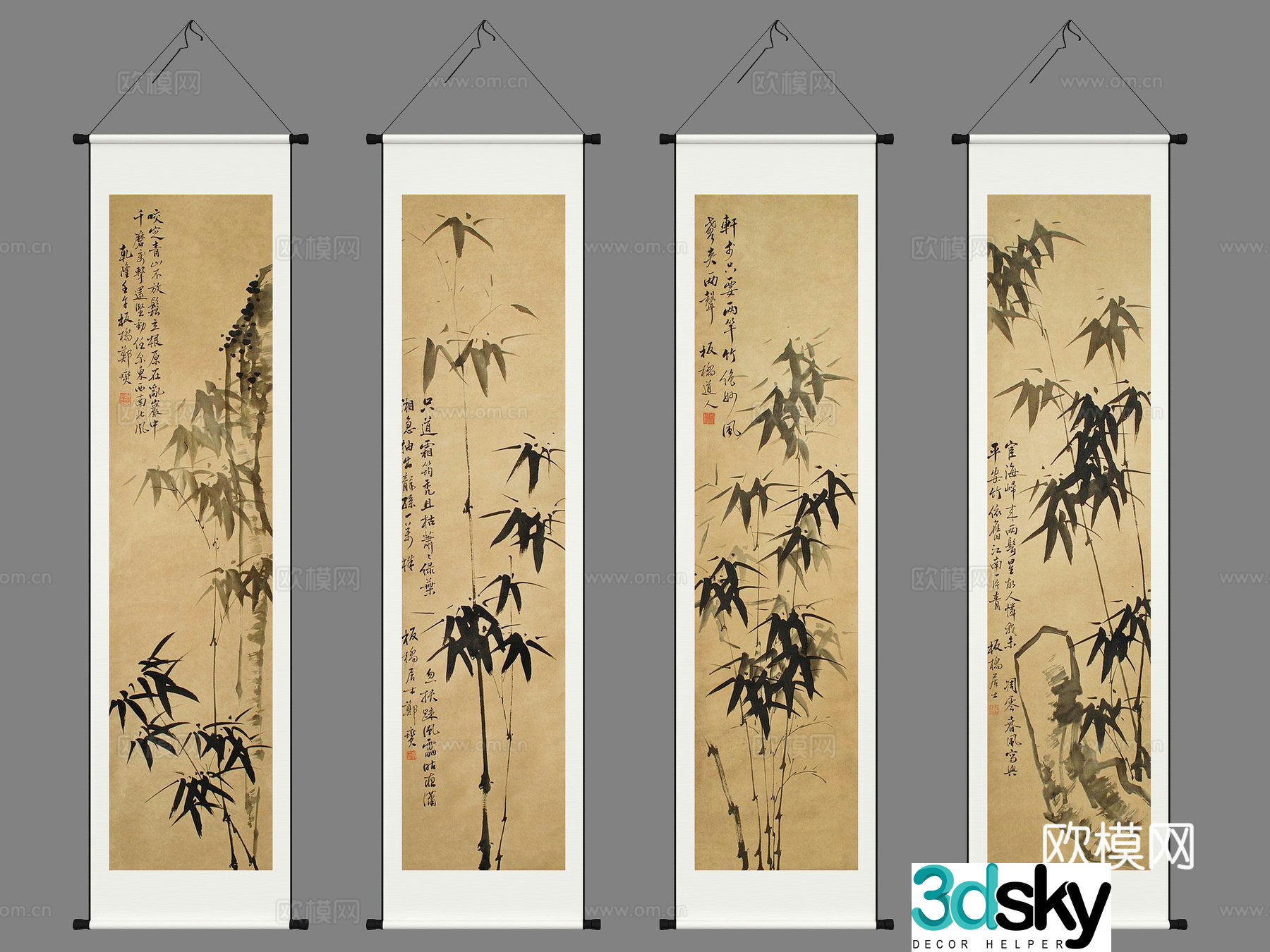 New Chinese style scroll calligraphy painting calligraphy and painting brush calligraphy and calligraphy 3D model