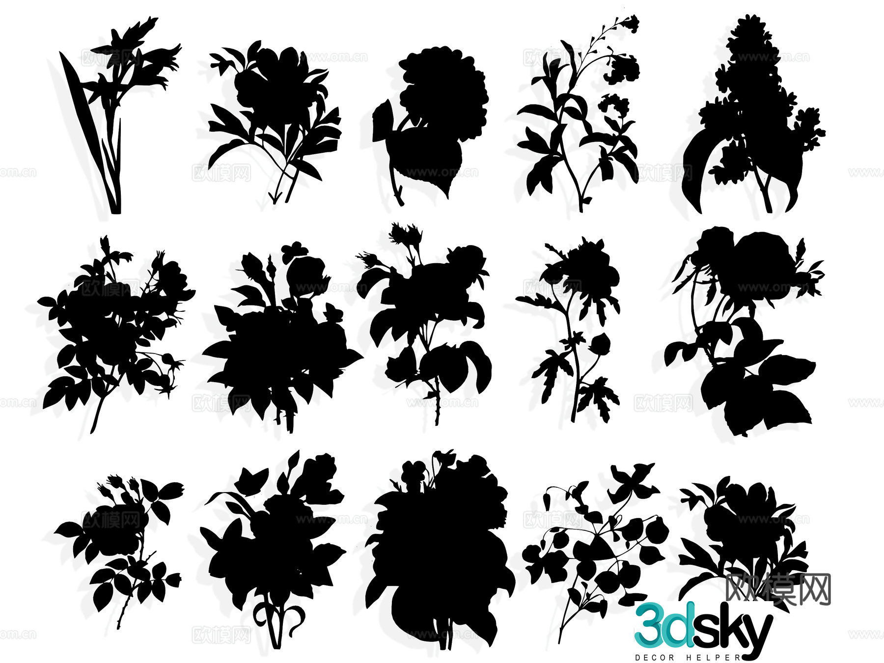 National Tide Carving Flower Silhouette Winter Plum Blossom Wall Sticker 3D Model