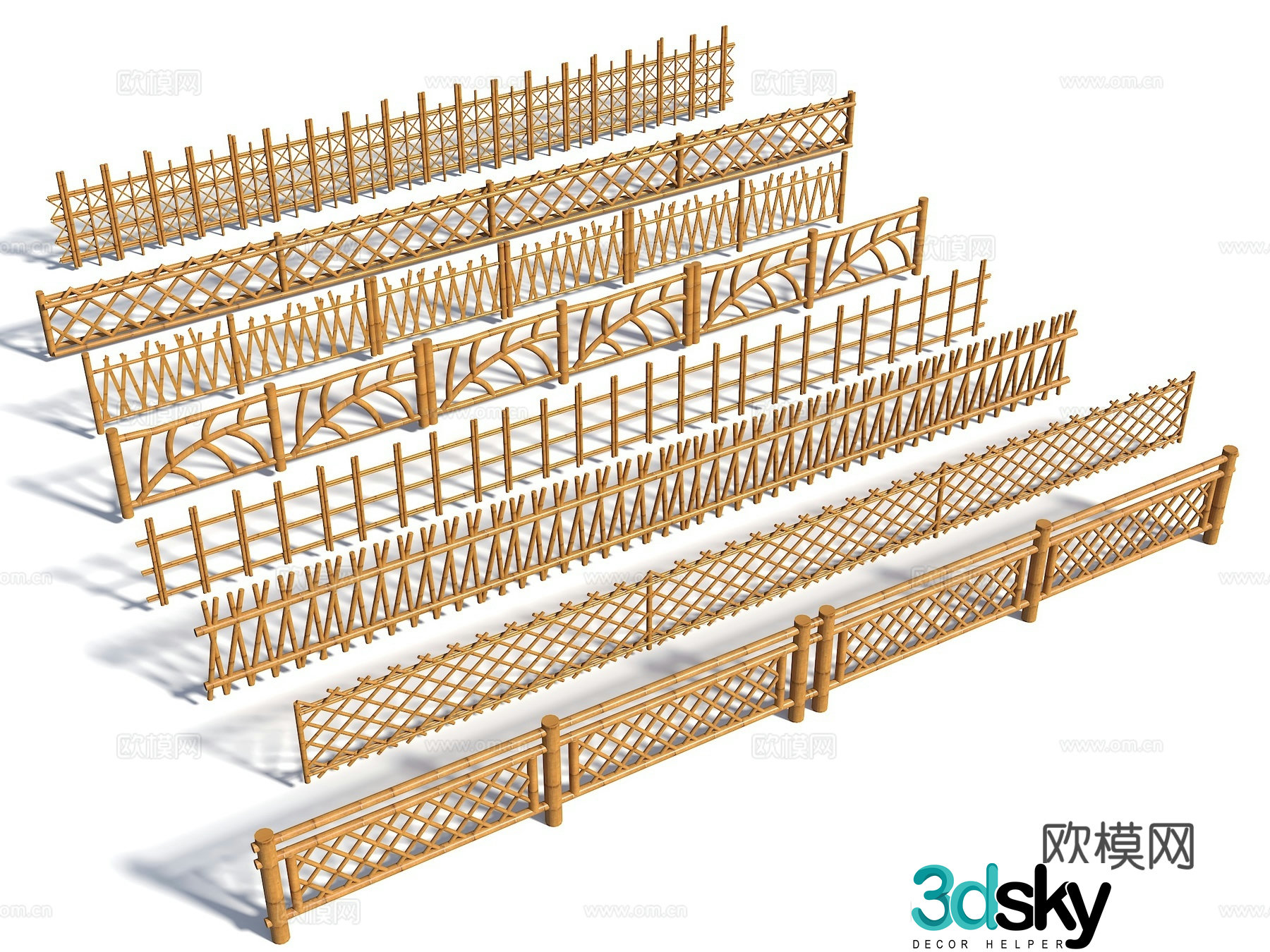 Chinese style bamboo fence bamboo wall bamboo fence partition bamboo fence 3d model