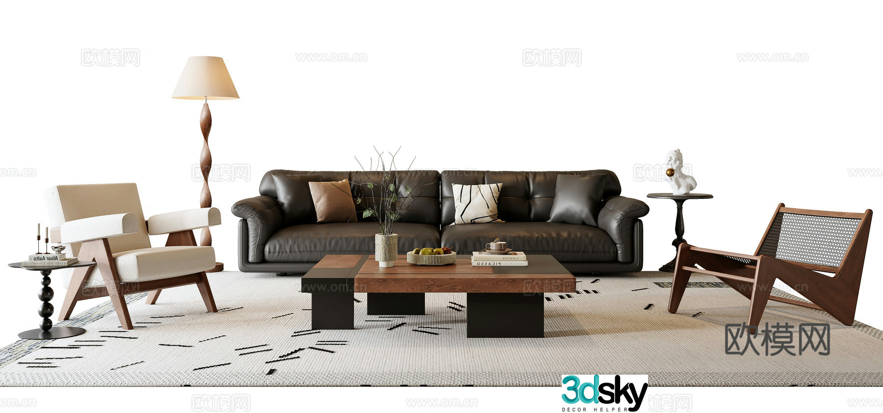 Middle-aged sofa coffee table combination sofa 3D model