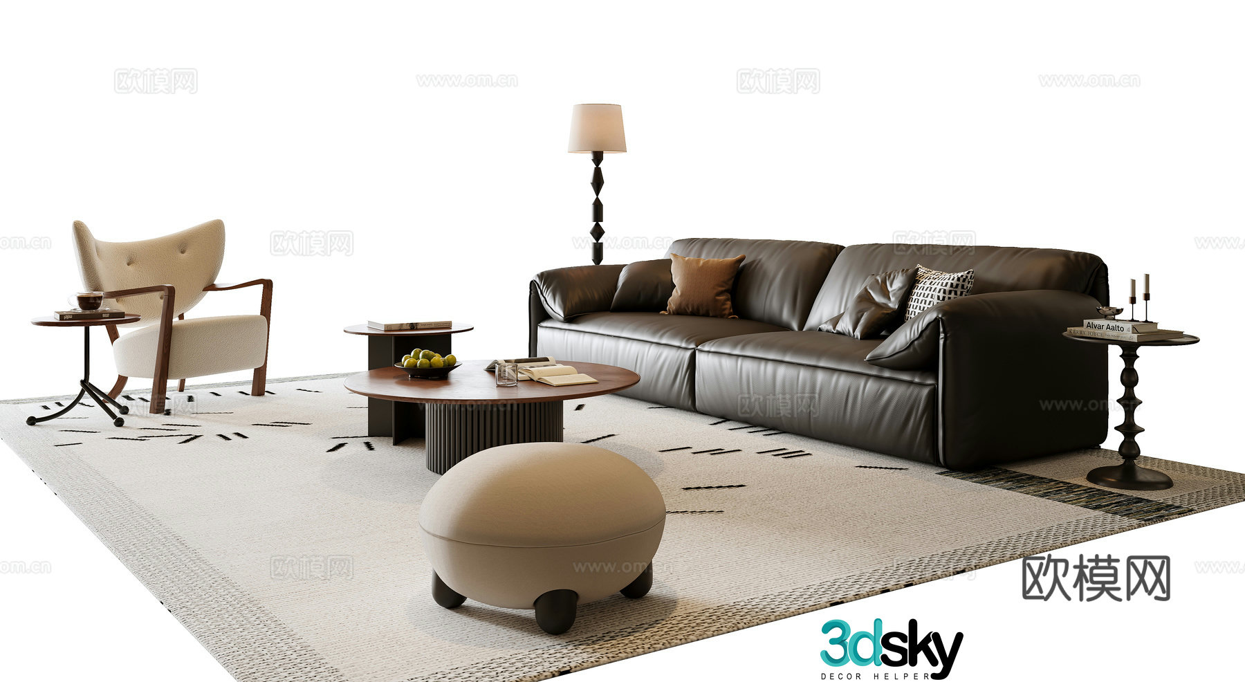 Middle-aged sofa coffee table combination sofa 3D model