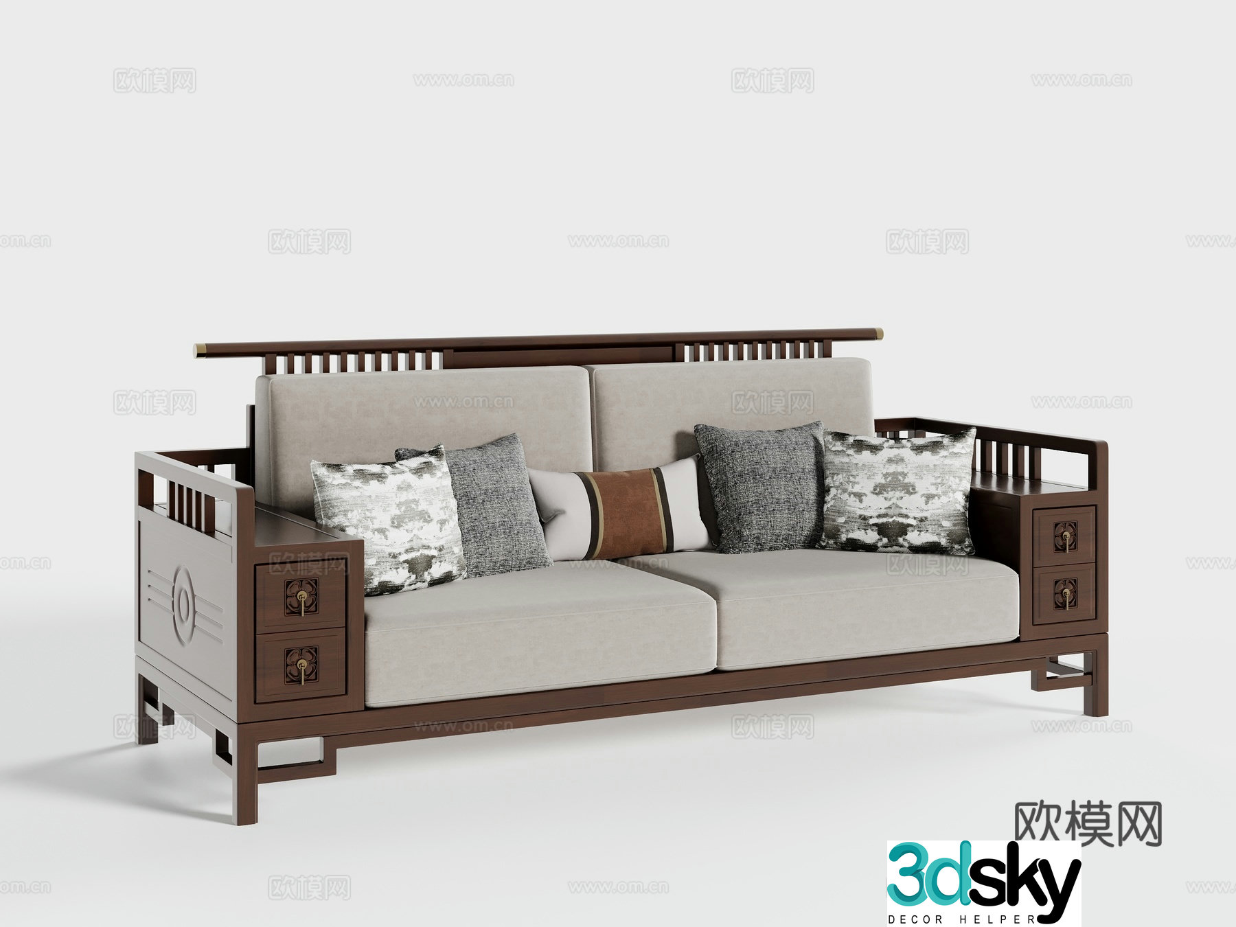 New Chinese three-person sofa 3D model