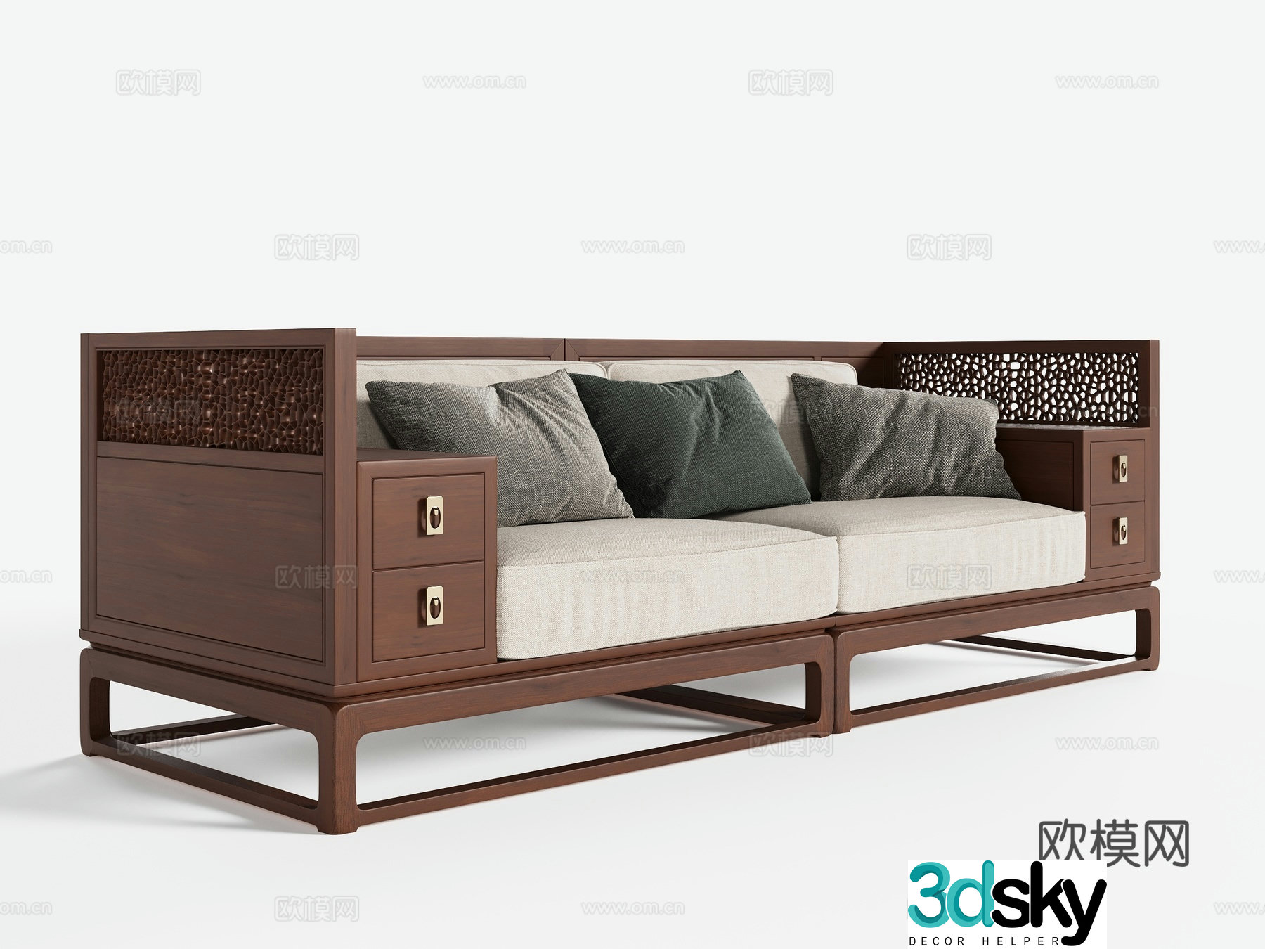 New Chinese style double sofa 3D model