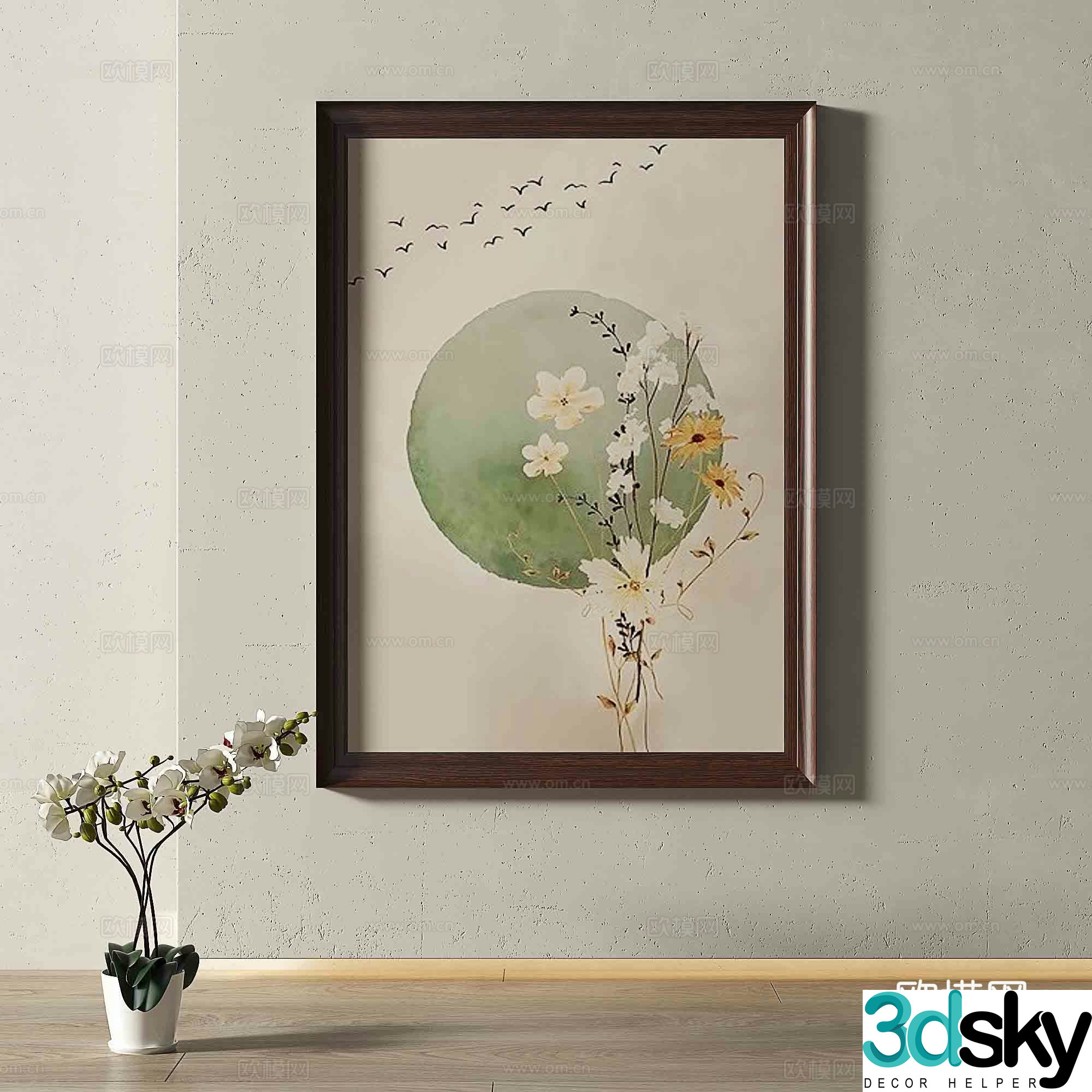 Middle-aged retro painting decorative painting 3d model