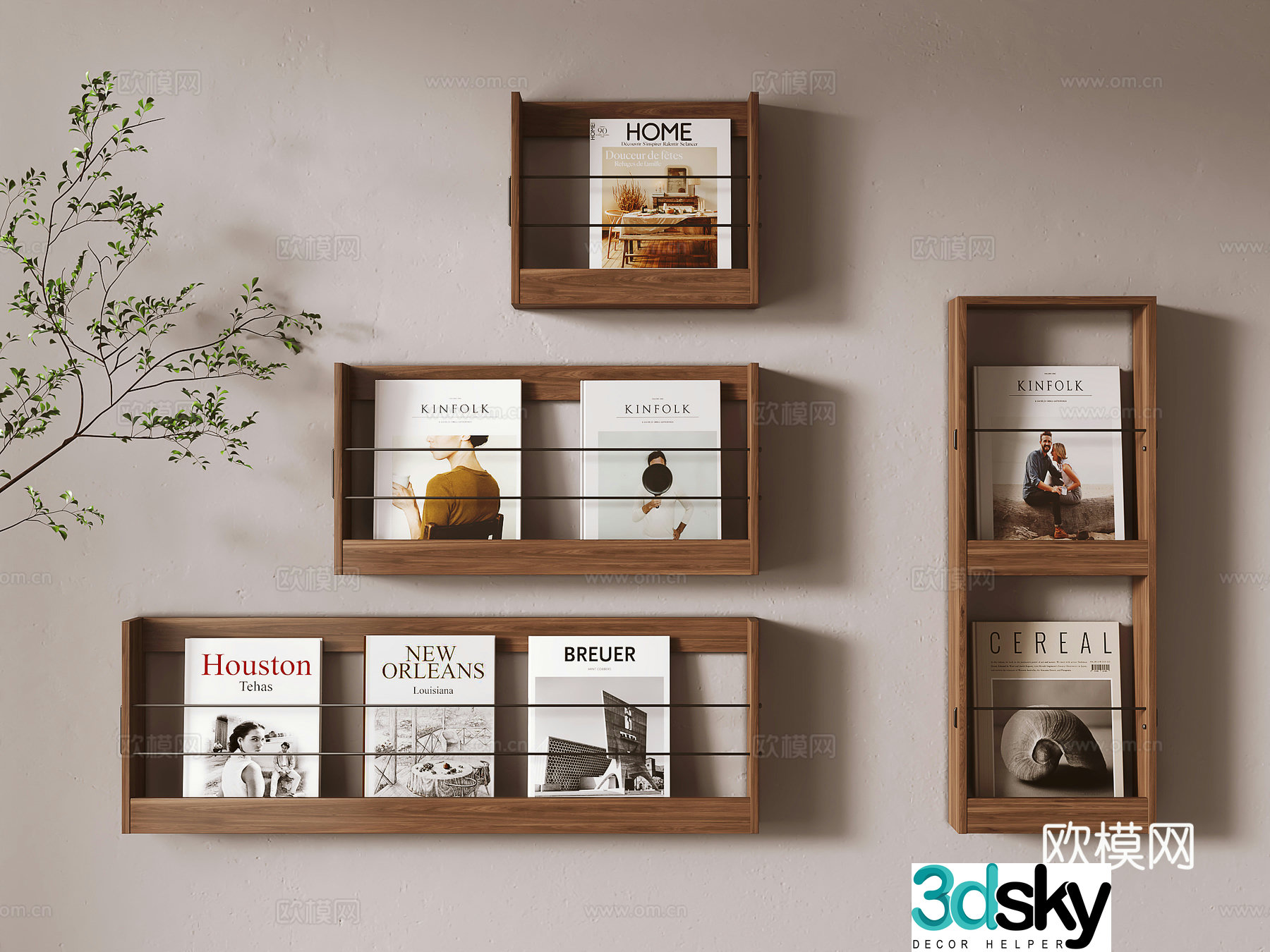 solid wood wall storage rack magazine rack 3d model