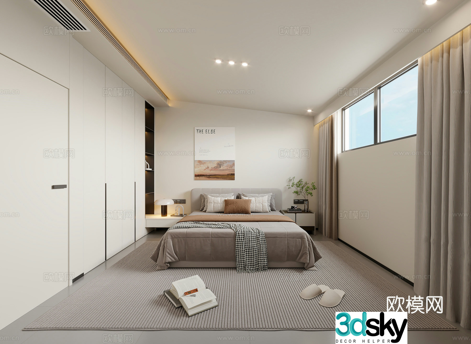 Modern slanted ceiling bedroom master bedroom parents and elder room 3D model