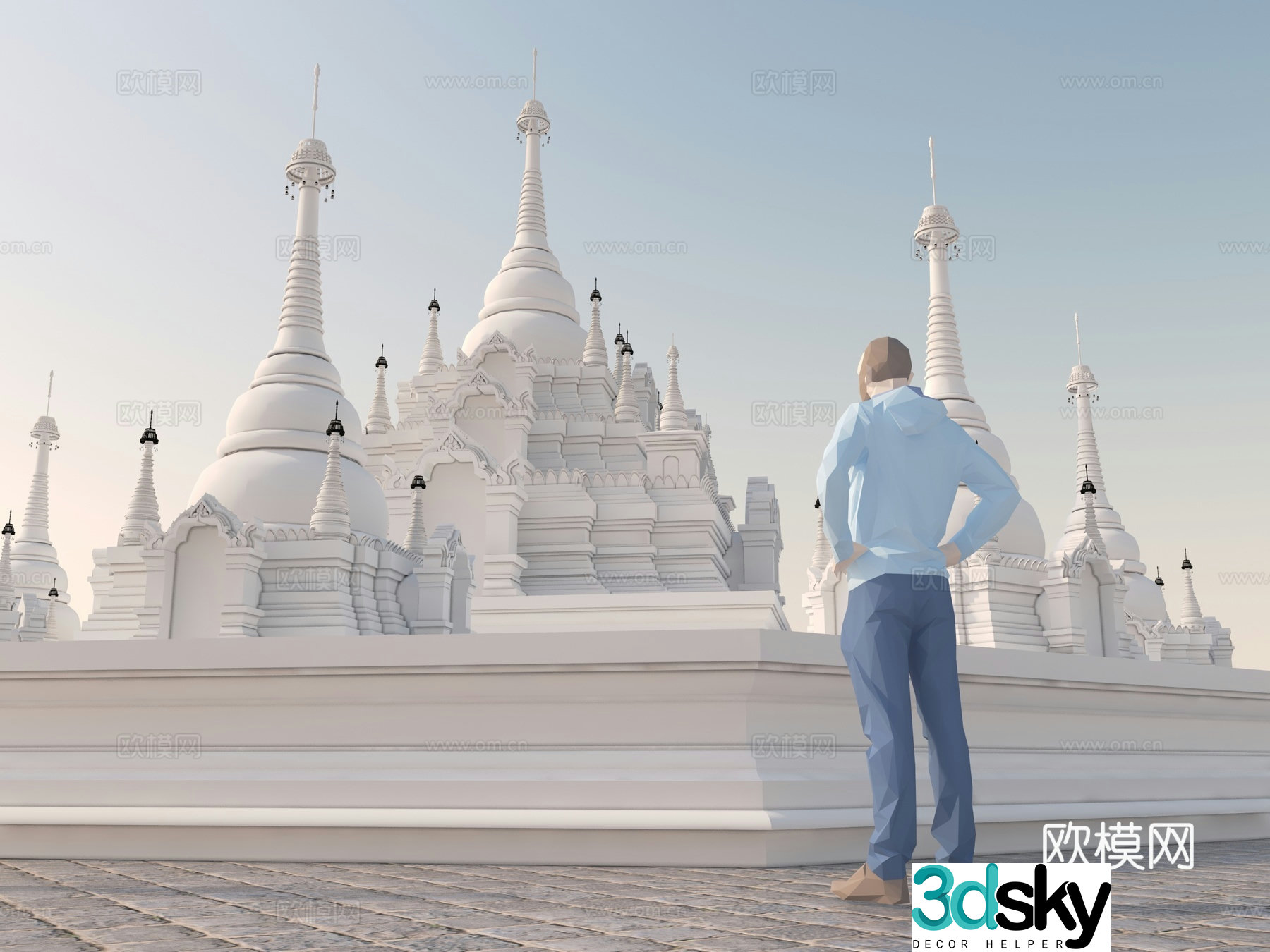 Zen Wasabi Religious Culture White Pagoda Stupa Group 3D Model