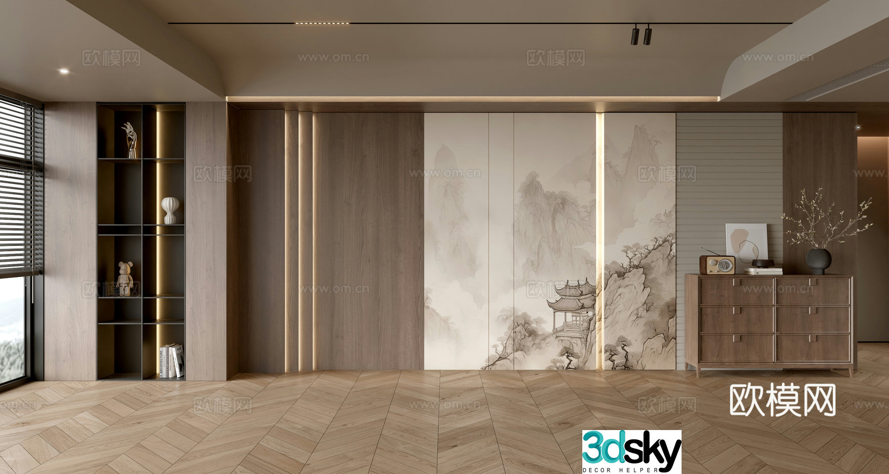 Middle-aged sofa background wall side cabinet 3d model