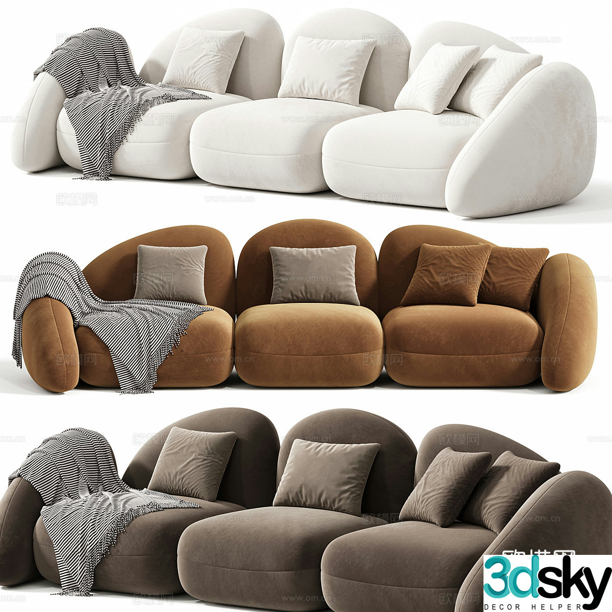 Creamy three-person sofa 3d model