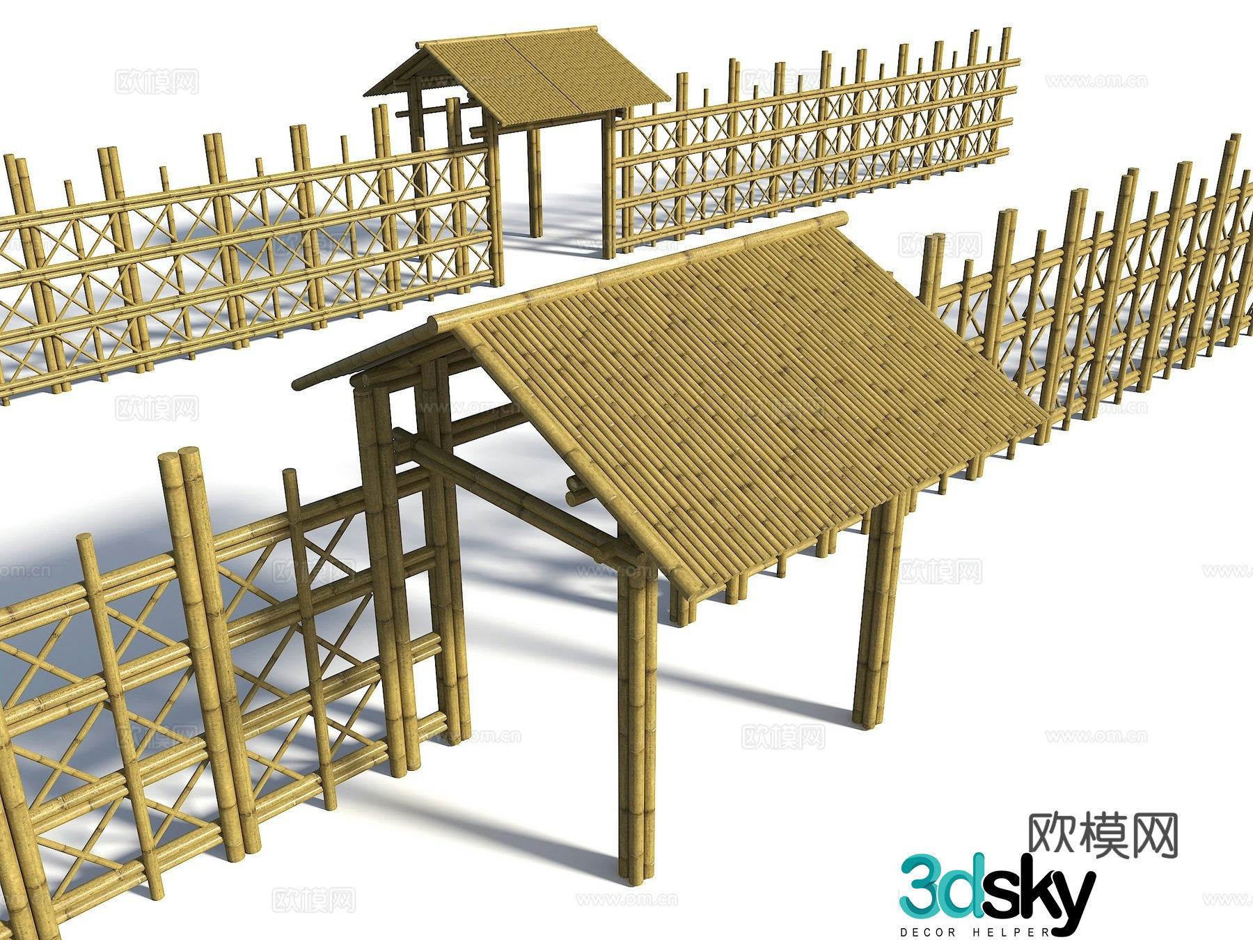 Log style bamboo door head courtyard gate bamboo fence bamboo fence bamboo railing 3d model