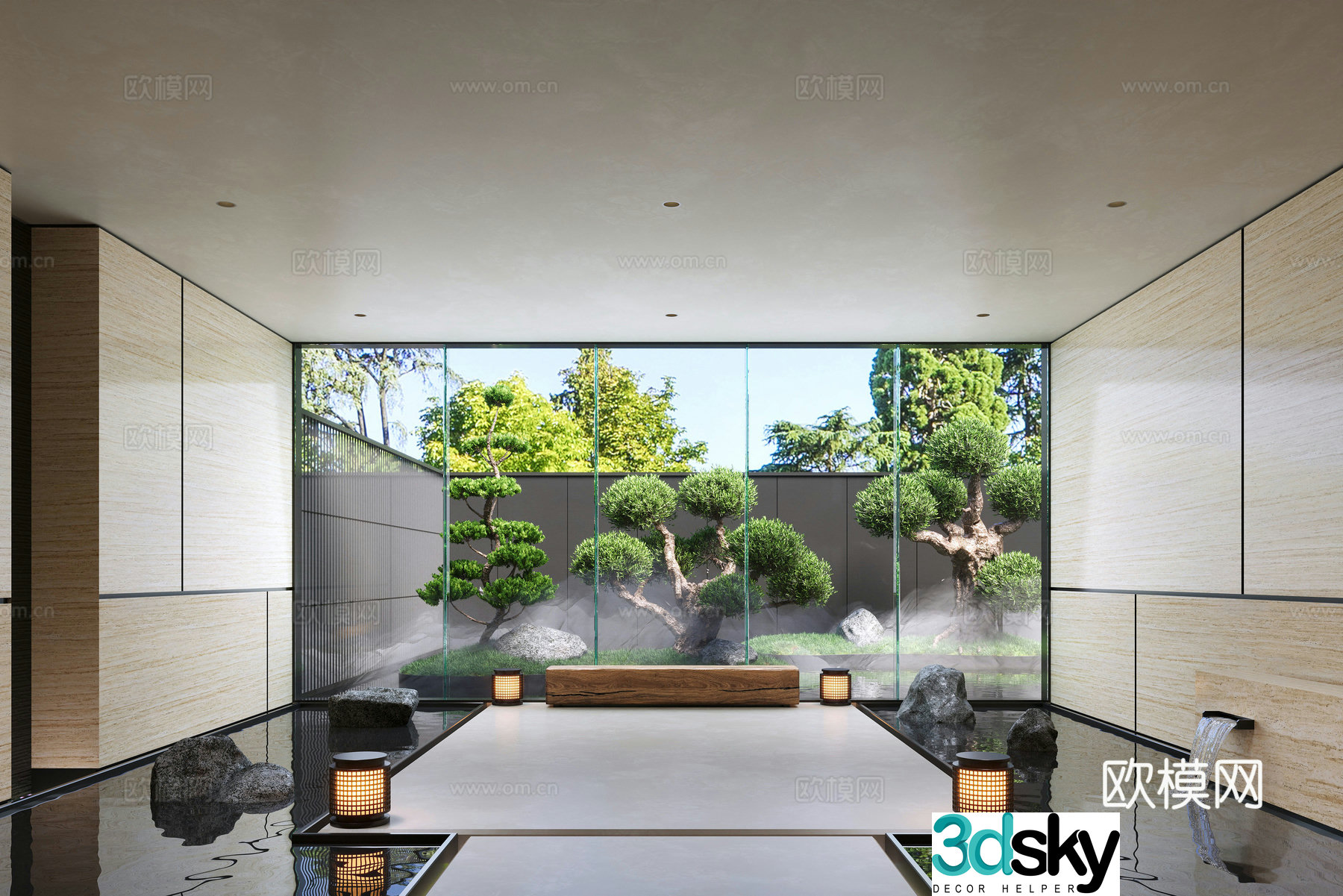 Modern indoor landscape landscaping water scenery flowing water landscape 3D model