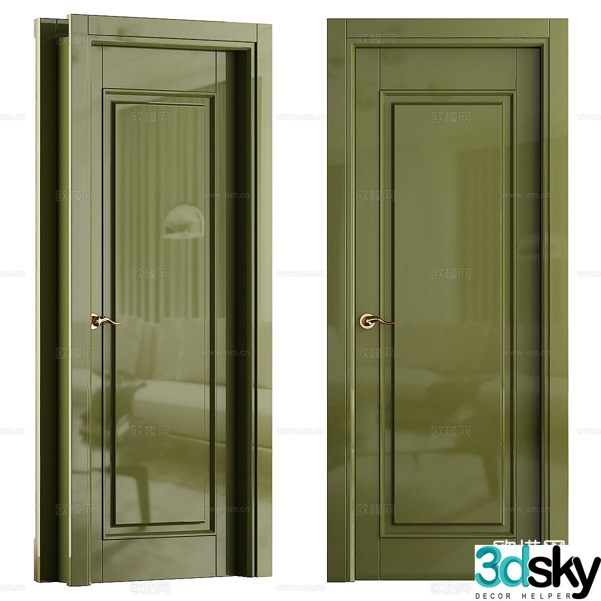 Modern painted swing door Green door Single door 3D model