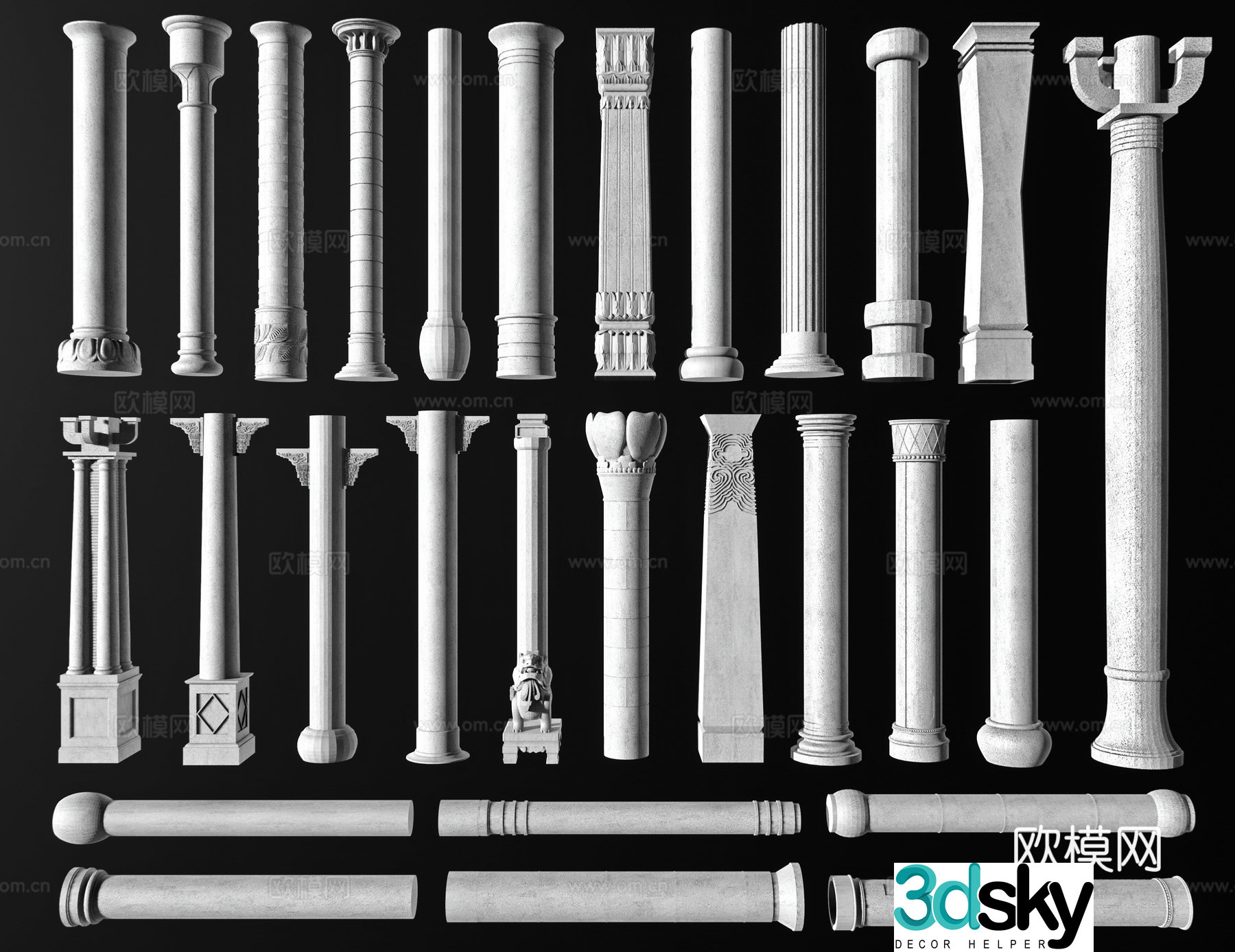 Chinese columns stone pillars stone carved pillars carved pillars relief pillars dragon pillars totem poles 3D model