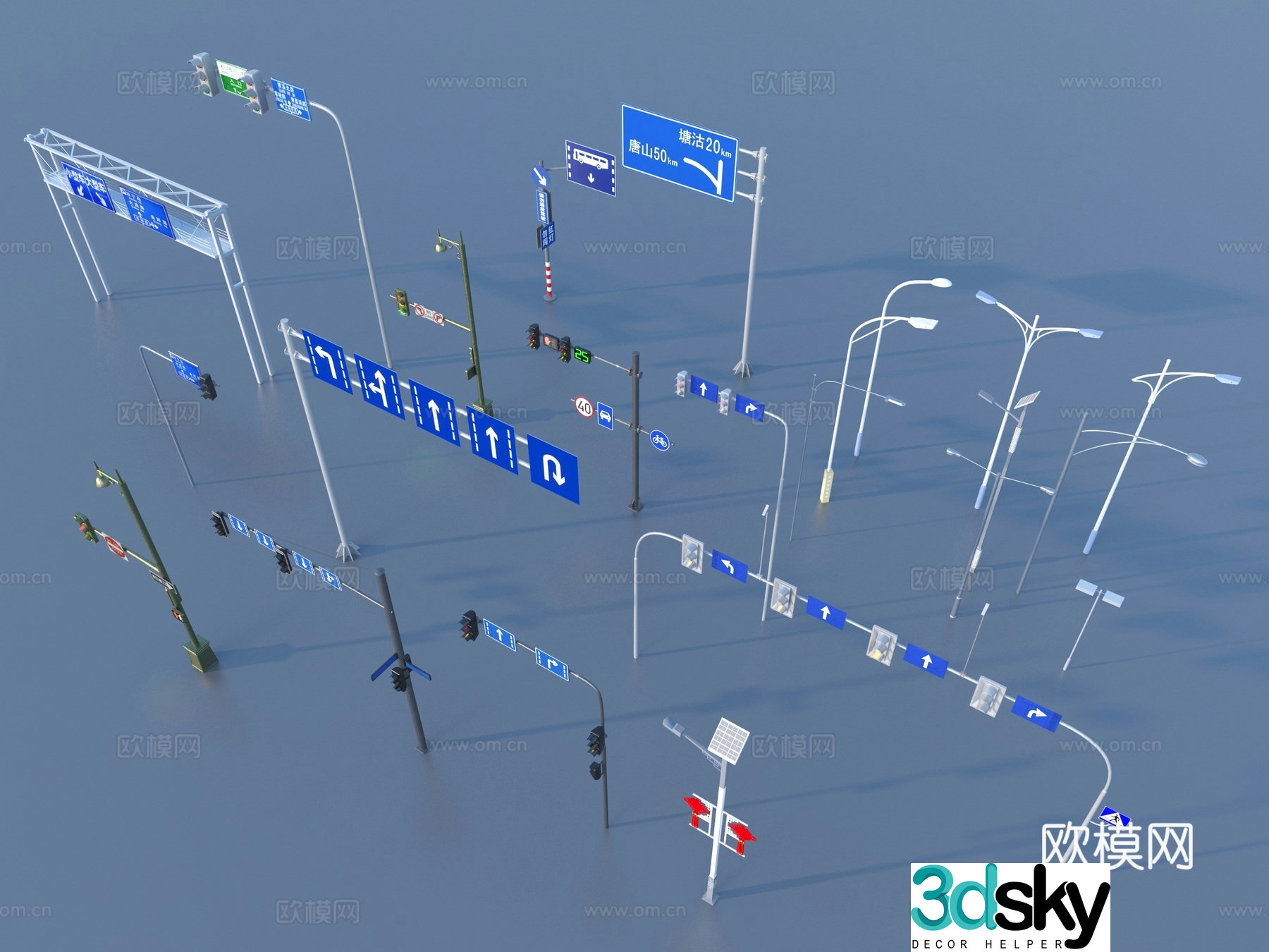 Street light Traffic light Road sign intersection sign 3d model