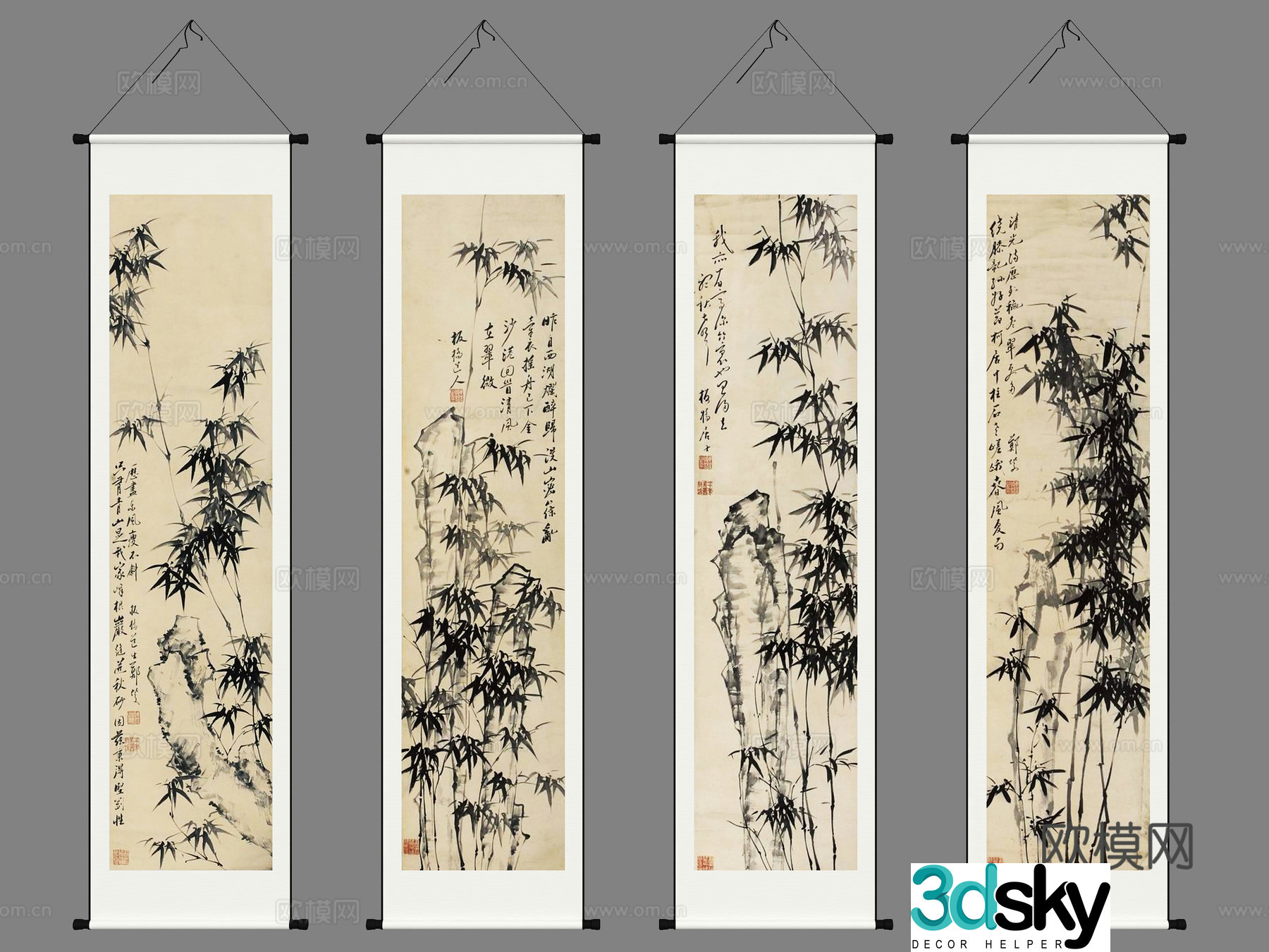 New Chinese style scroll calligraphy painting calligraphy and painting brush calligraphy and ink painting 3D model