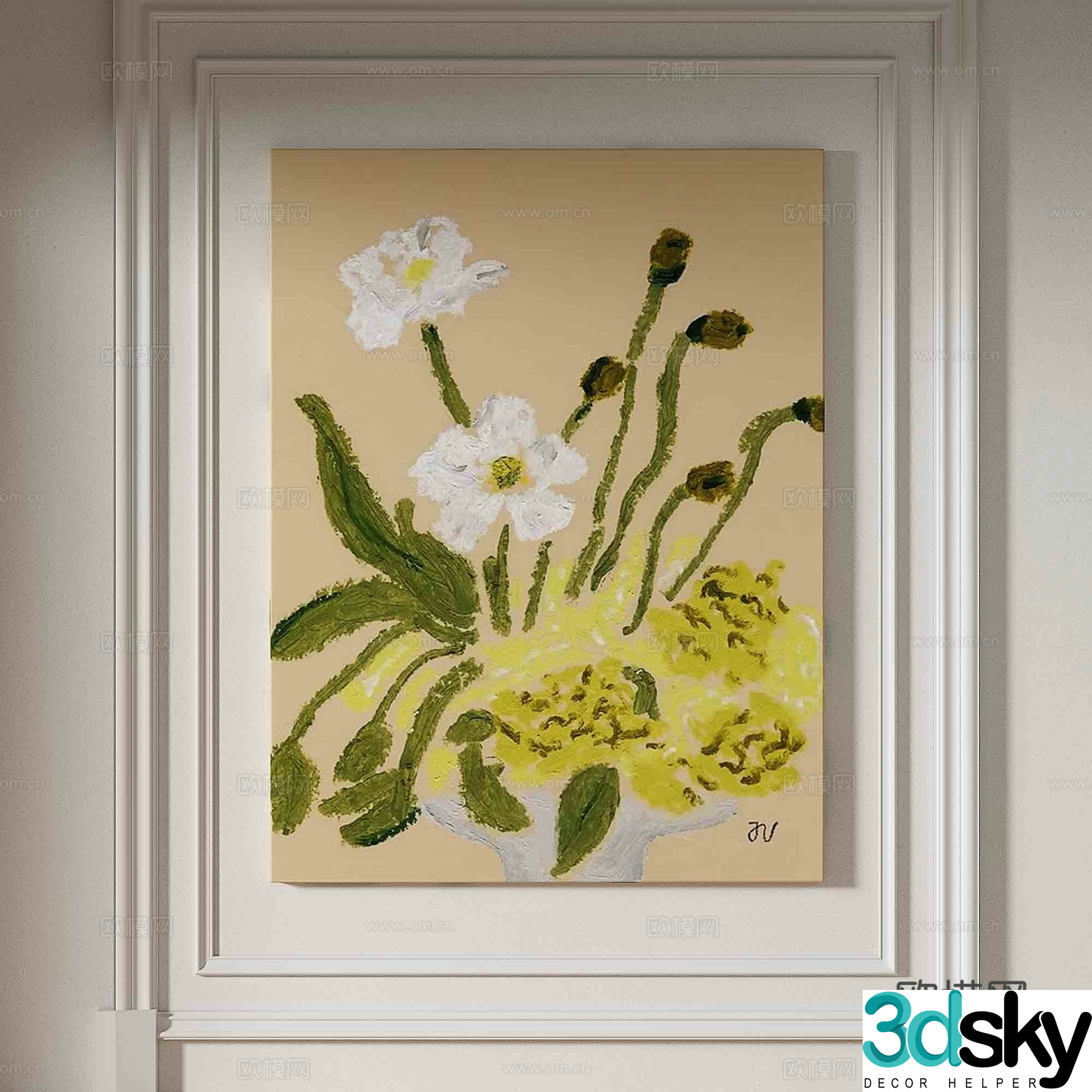 Modern flower hanging painting oil painting 3d model