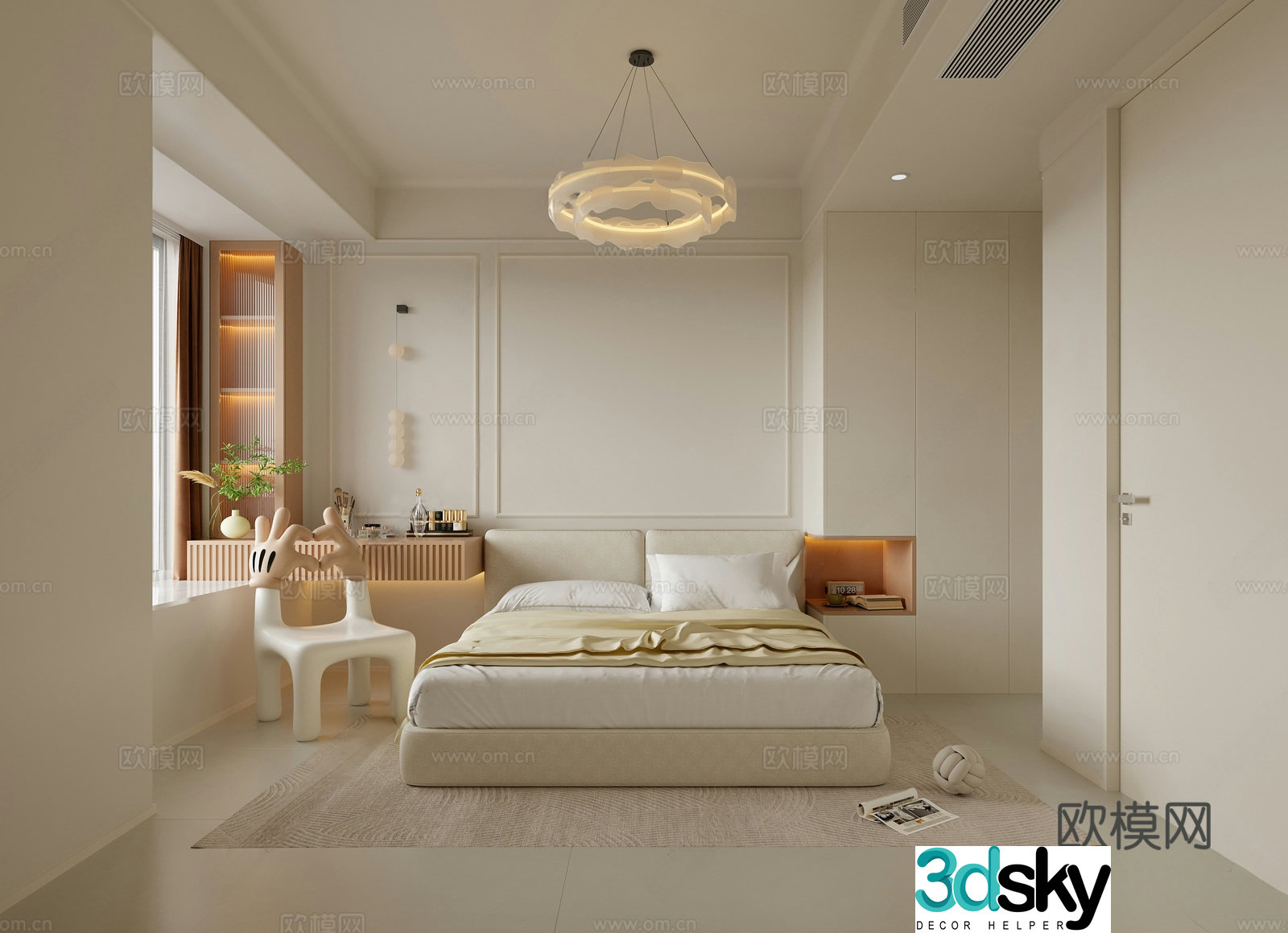 Modern French Cream Bedroom Master Bedroom Master Bedroom Simple 3D Model