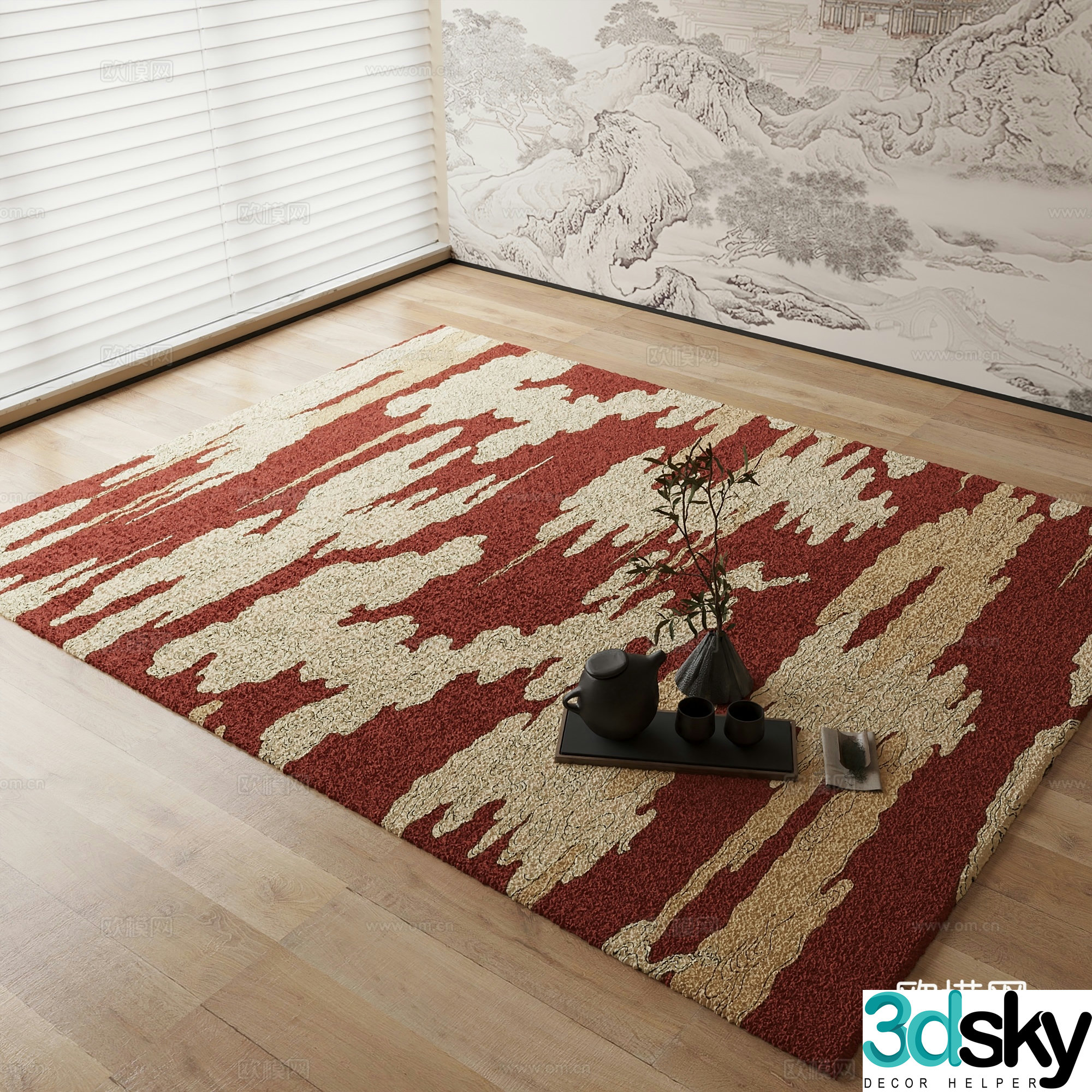 New Chinese style carpet Red abstract carpet 3d model