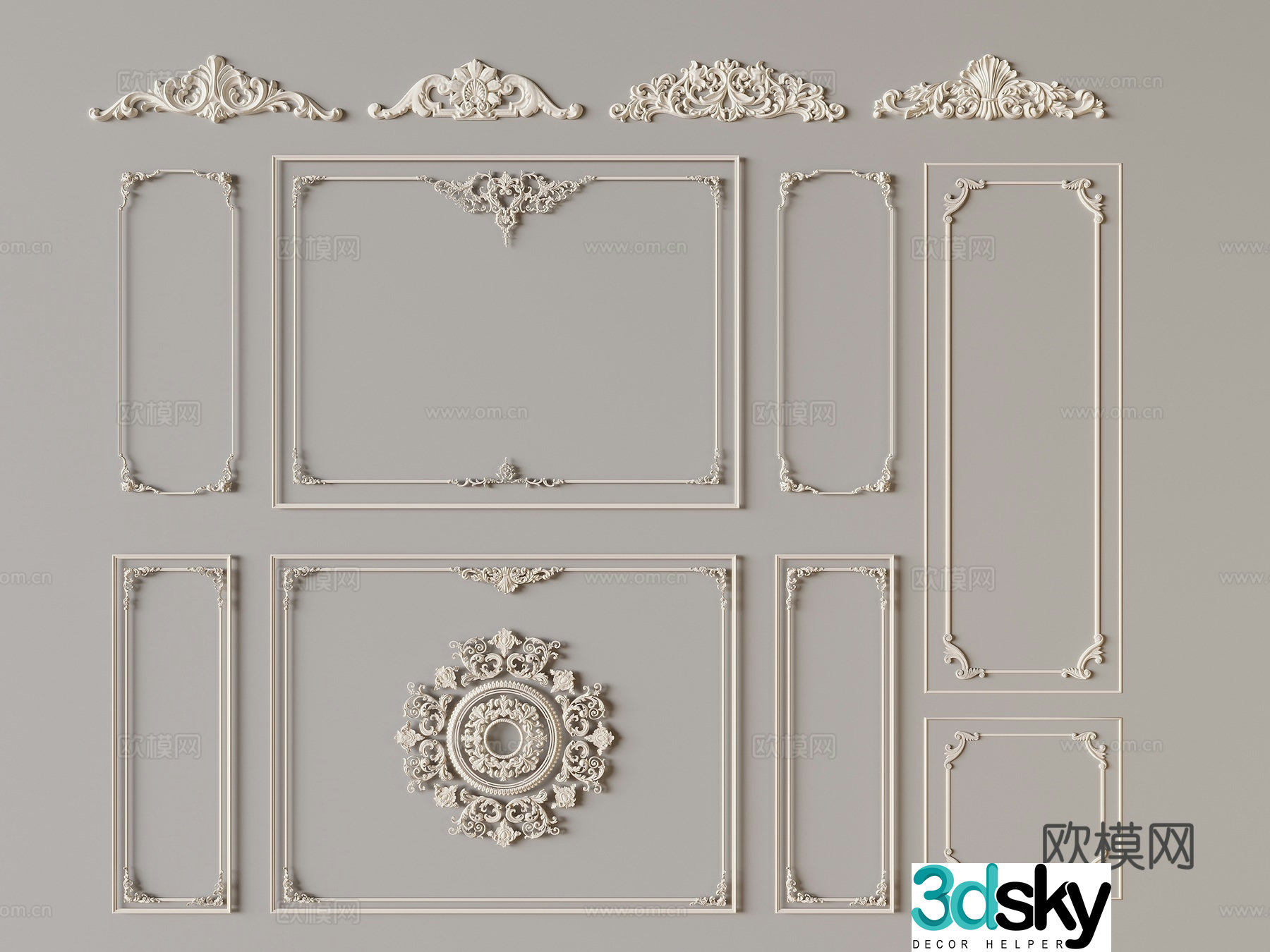 French carving gypsum lines 3d model