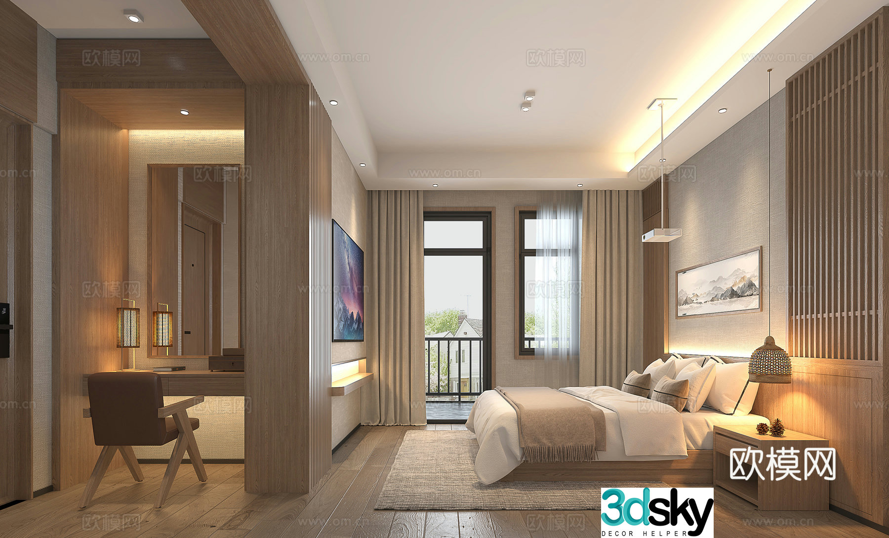 New Chinese homestay room bedroom suite 3D model