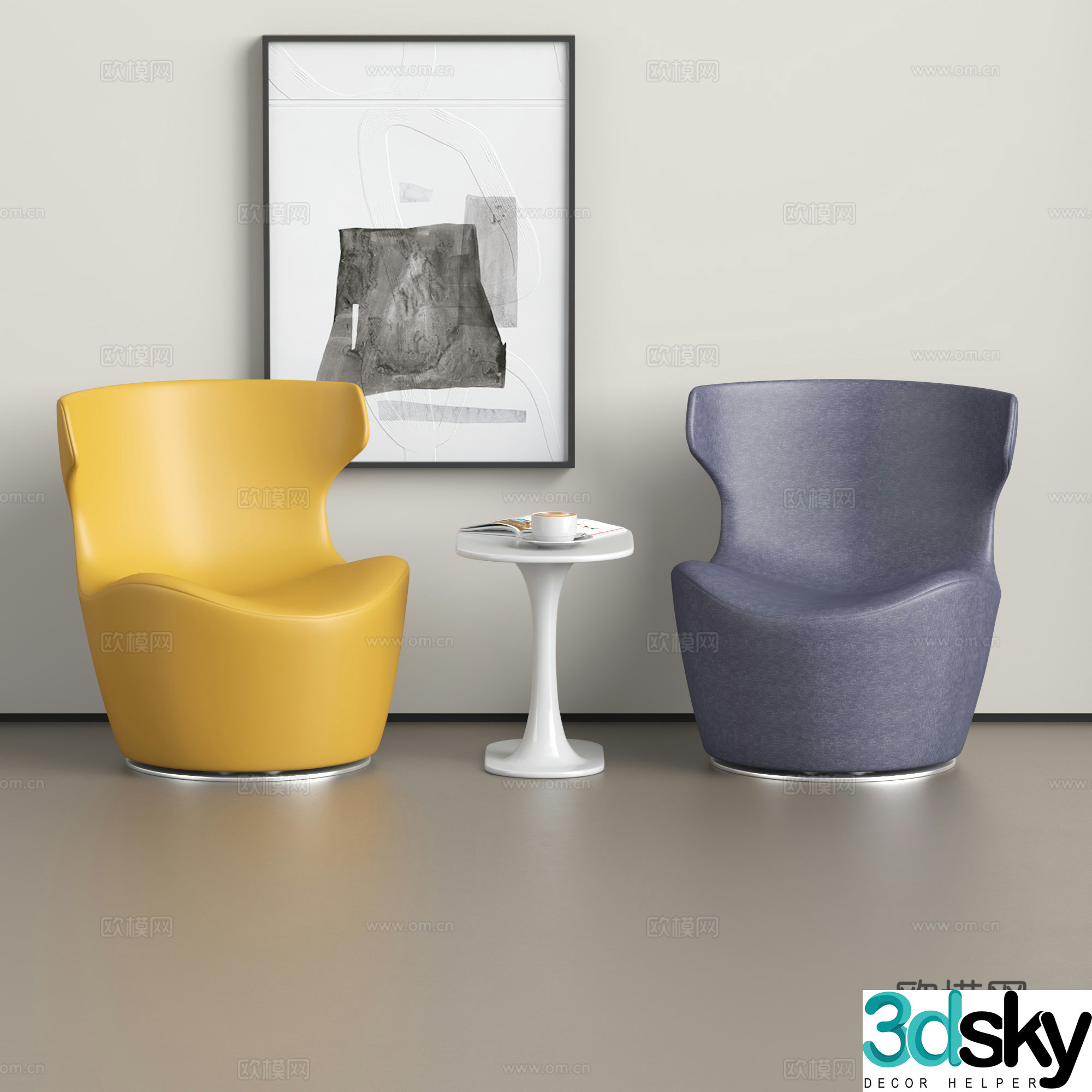 Modern sofa chair casual table and chair coffee table and chair 3d model