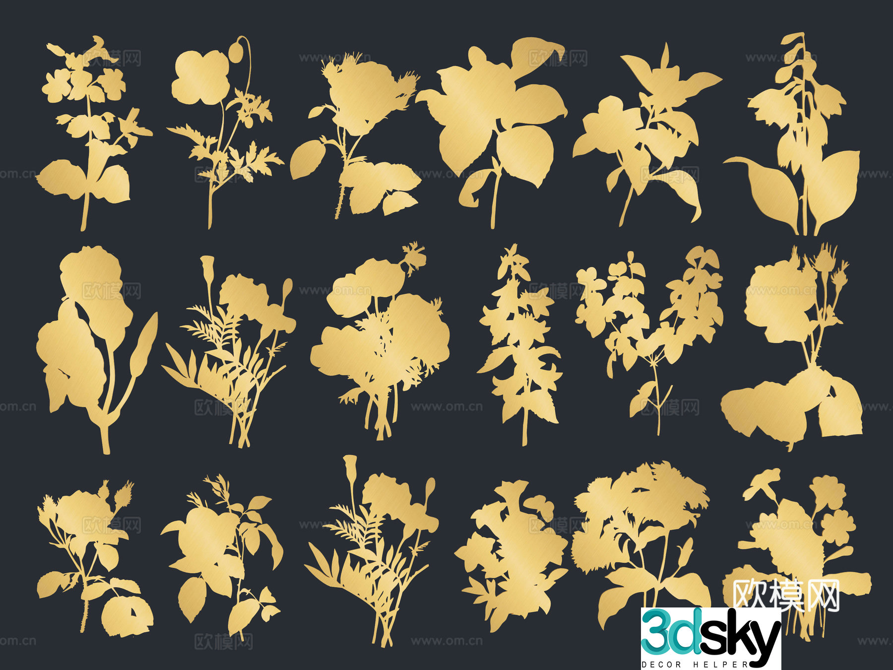 National Trend Metal Carving Flower Silhouette Winter Plum Blossom Wall Sticker 3D Model