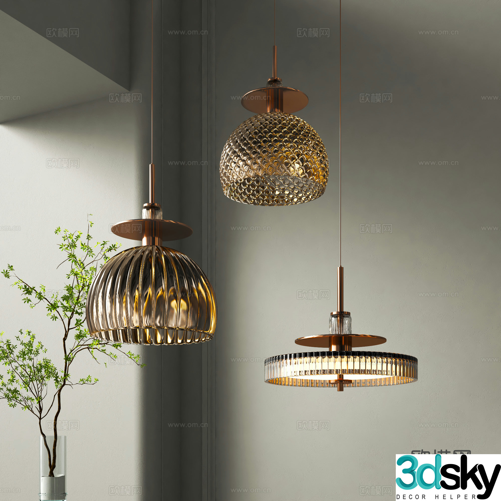 Light luxury glass chandelier 3d model