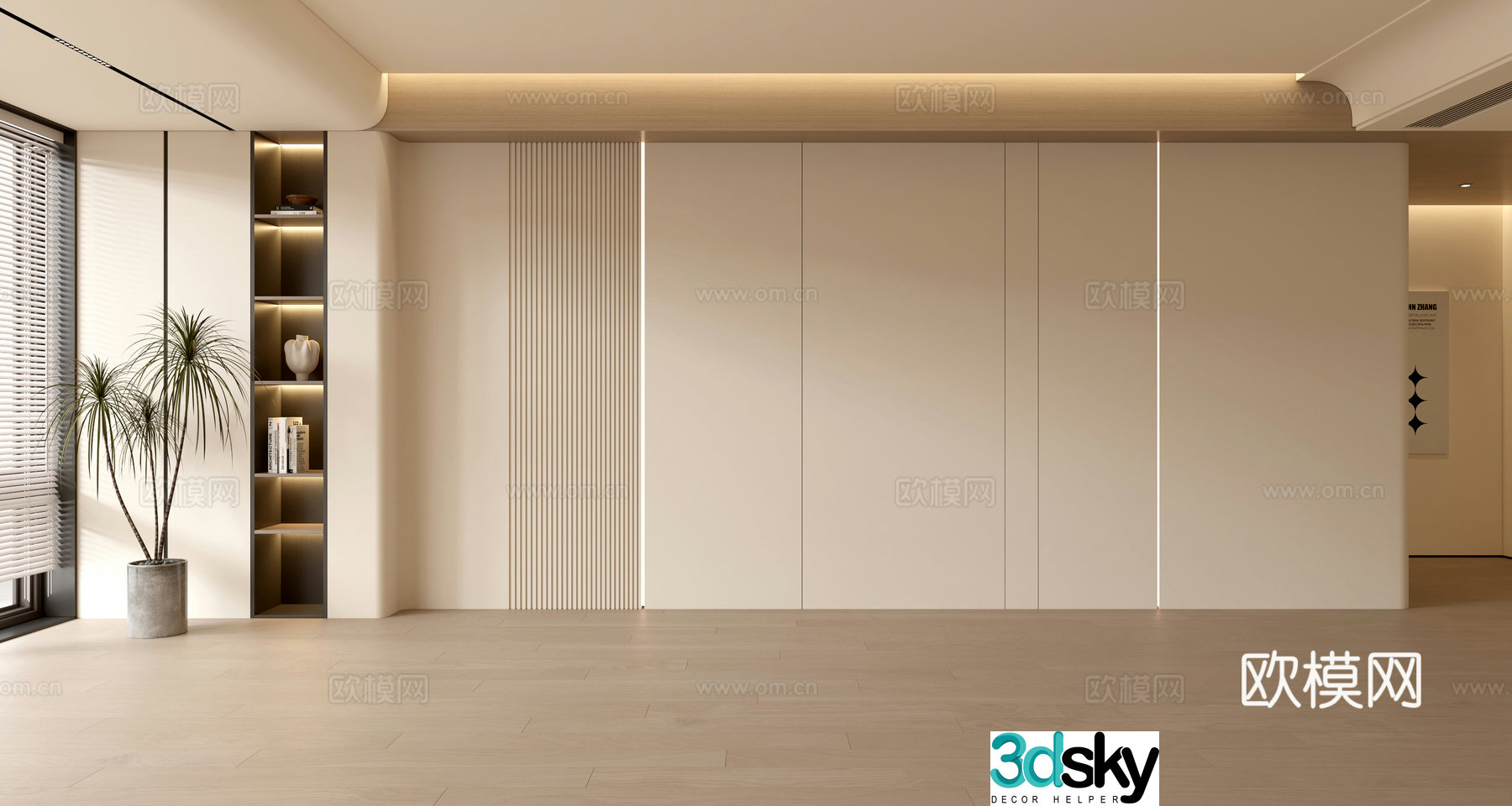 Creamy style sofa background wall 3d model