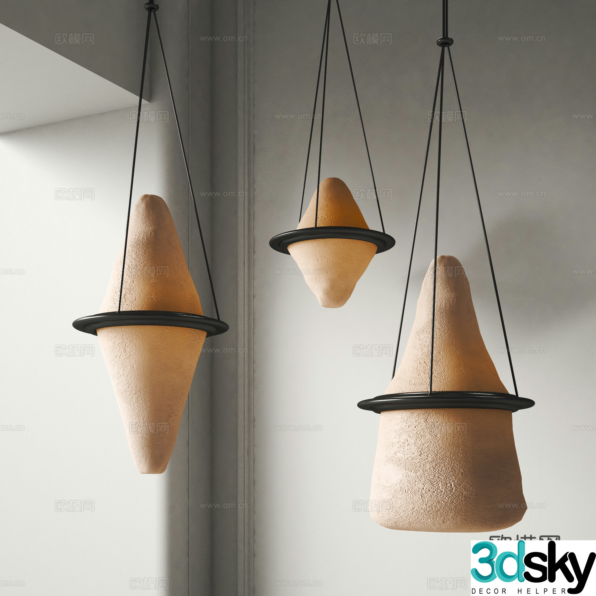 Wabi-sabi style chandelier 3d model