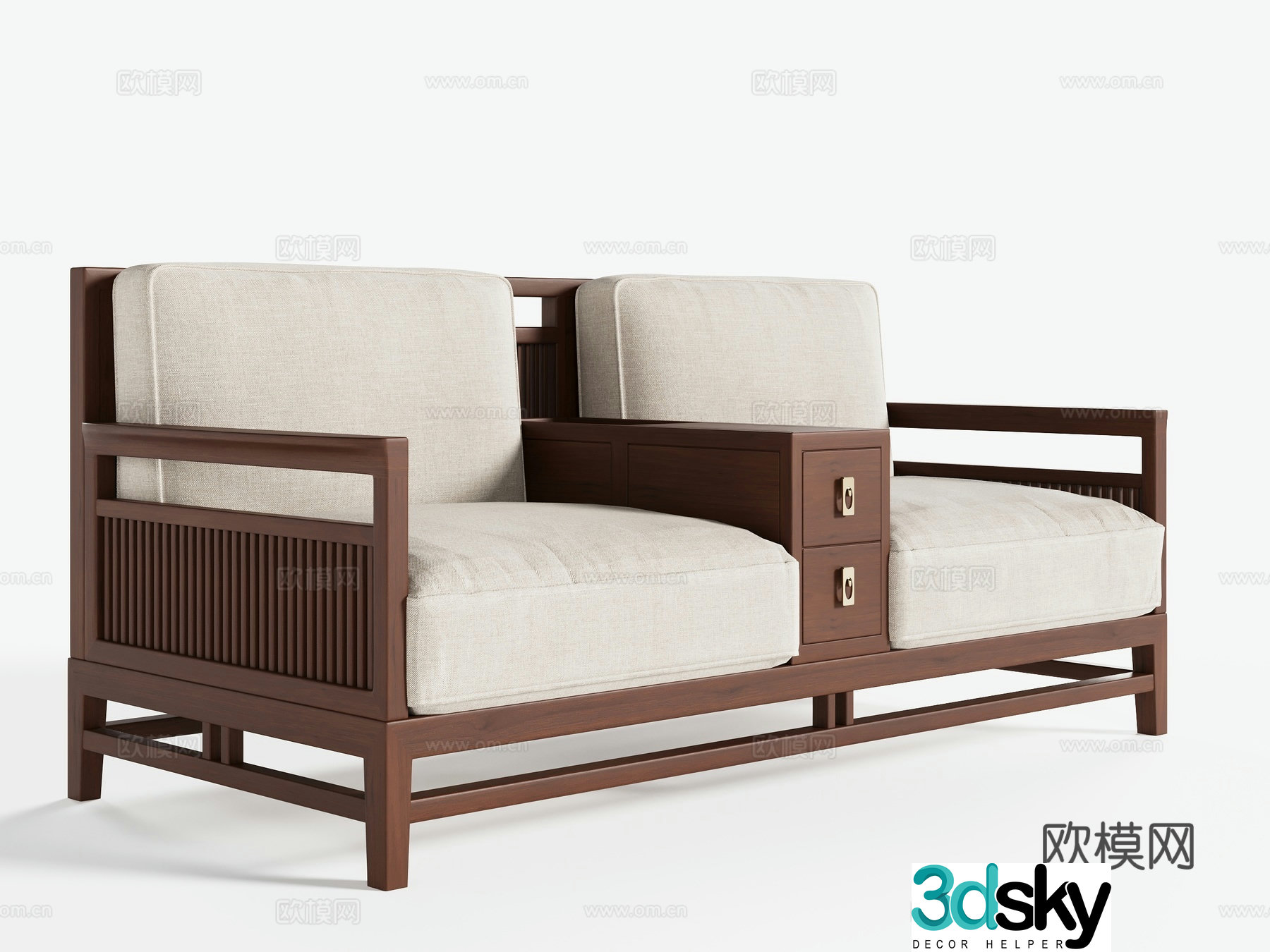 New Chinese style double sofa 3D model