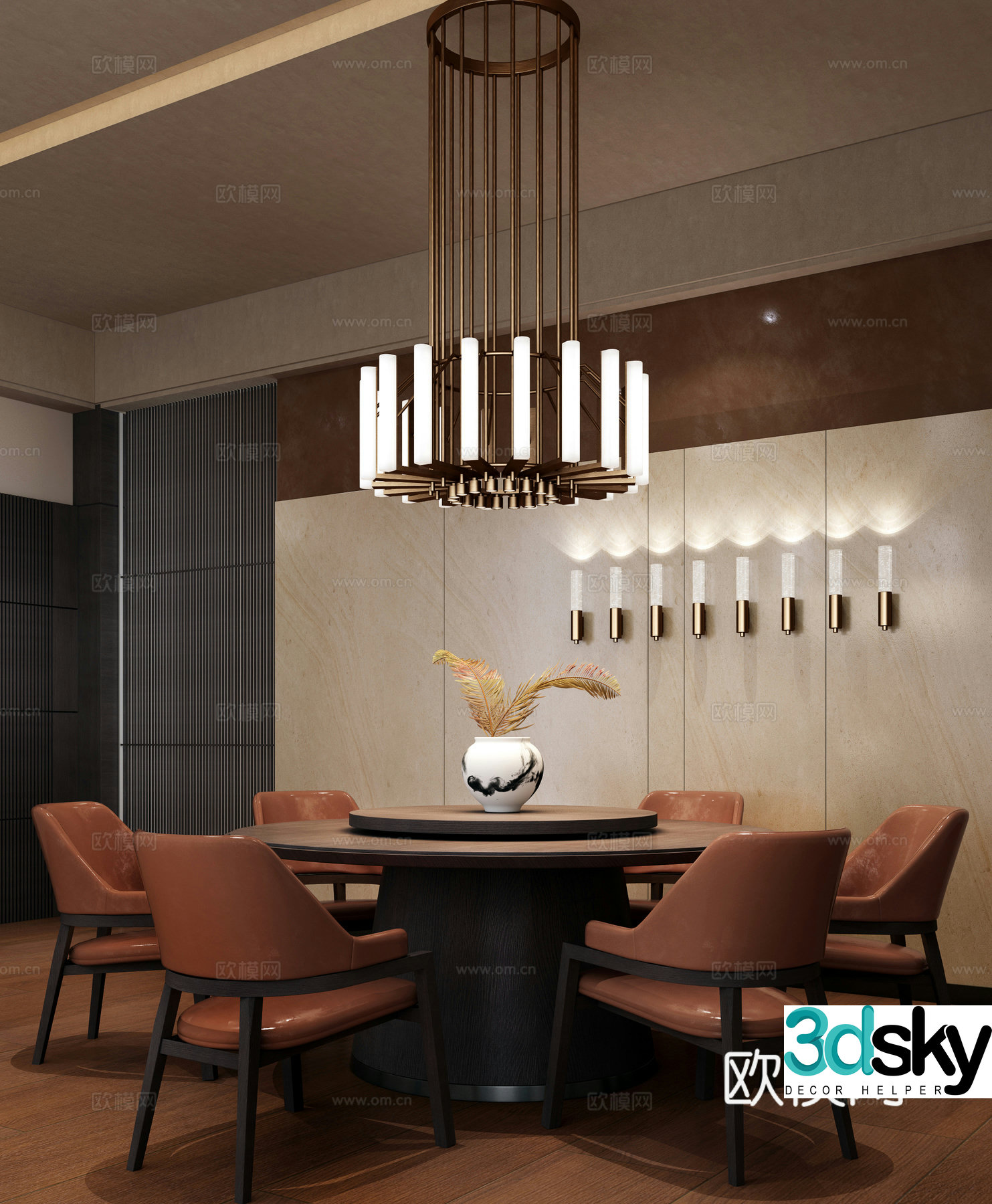 Modern Chinese restaurant private room 3D model