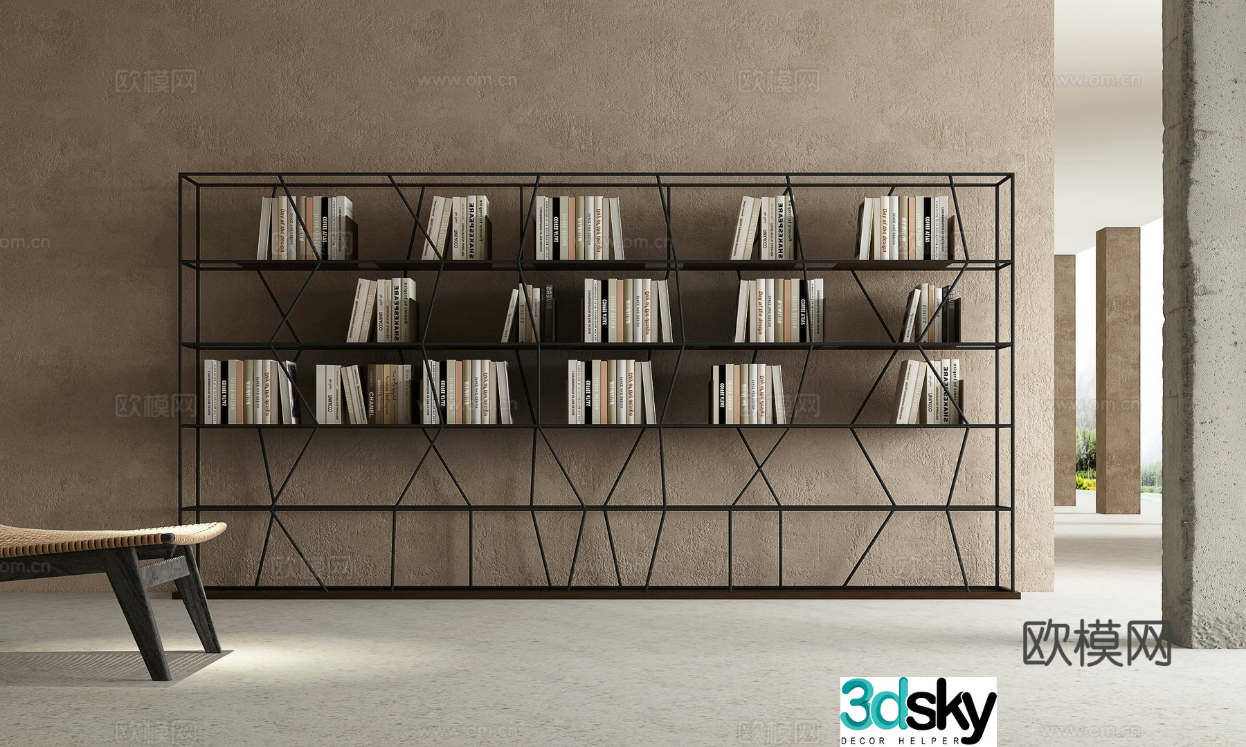 Italian bookcase Iron metal bookcase 3d model