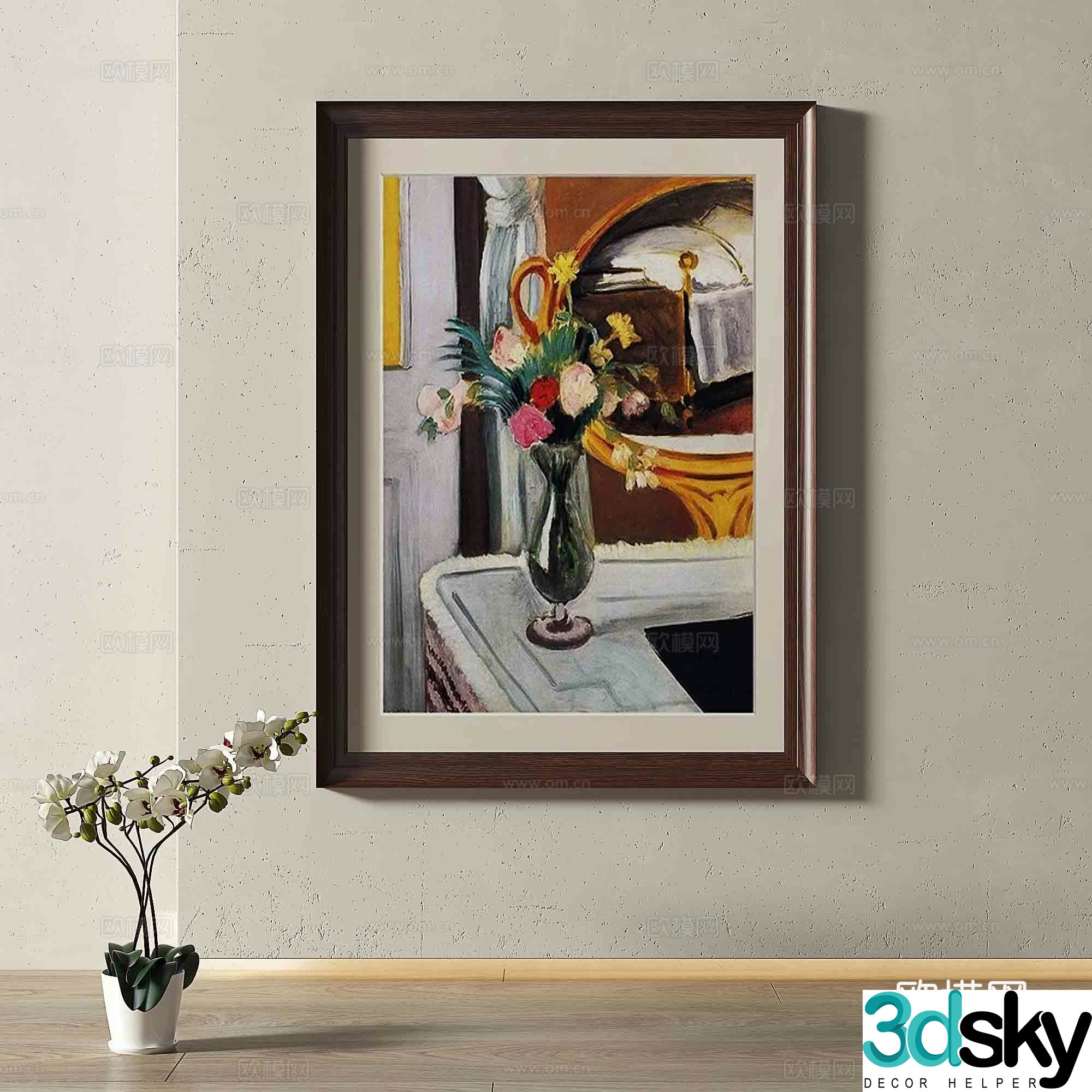 Middle-aged oil painting vase oil painting 3d model