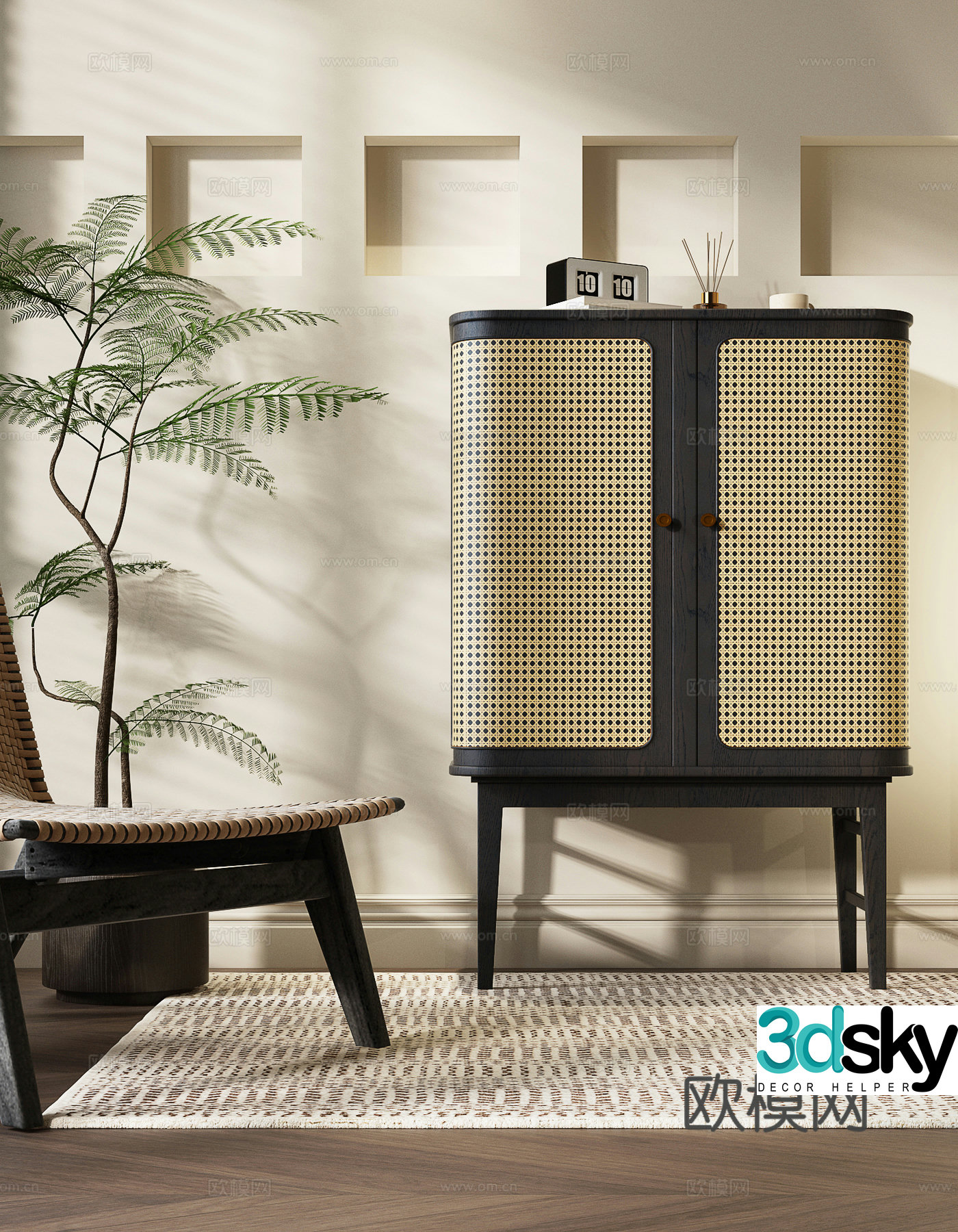 Middle-aged style decoration cabinet rattan cabinet 3D model